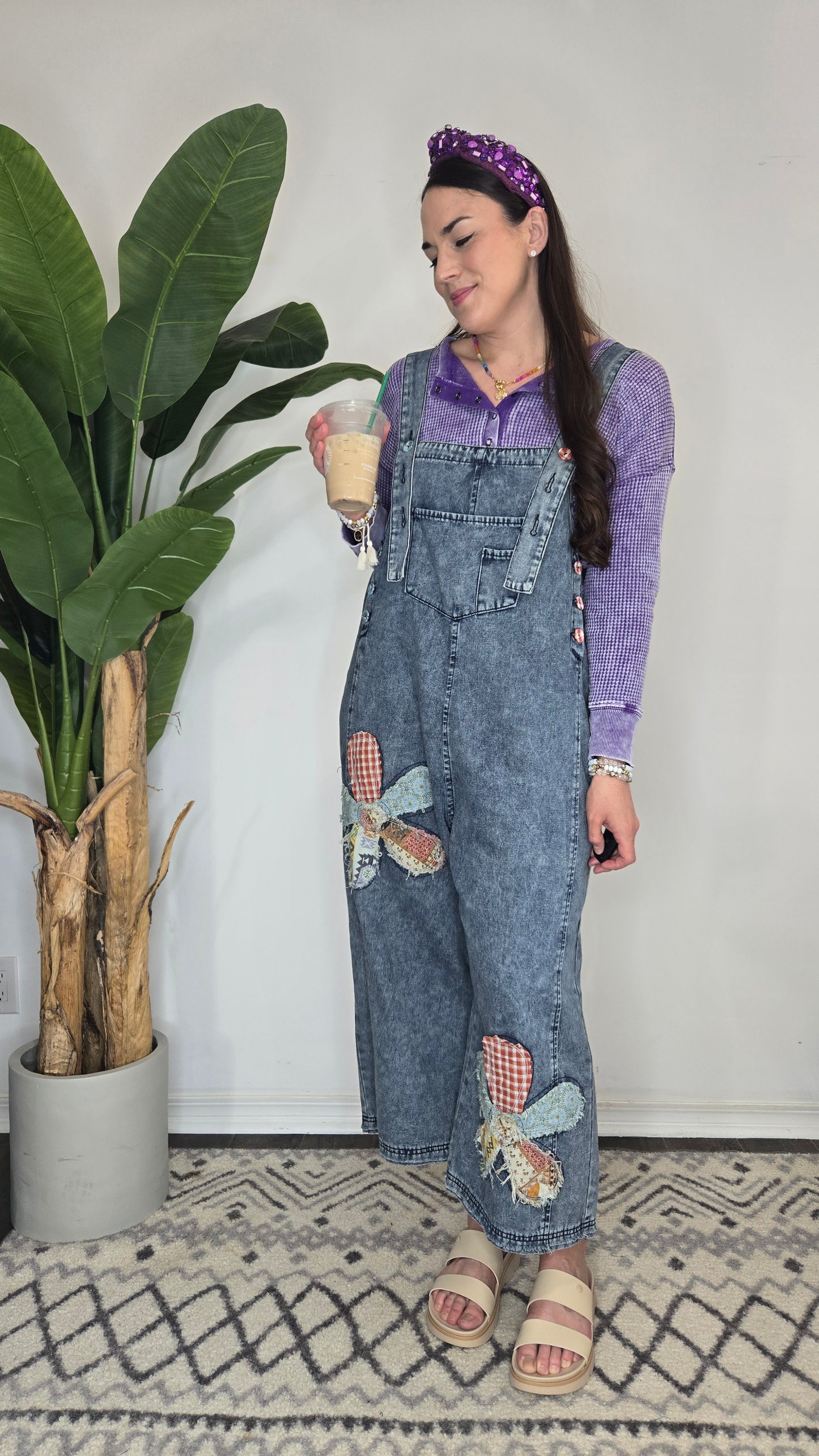 Flower Patchwork Oversize Denim Overalls with Pockets "Cambelle"