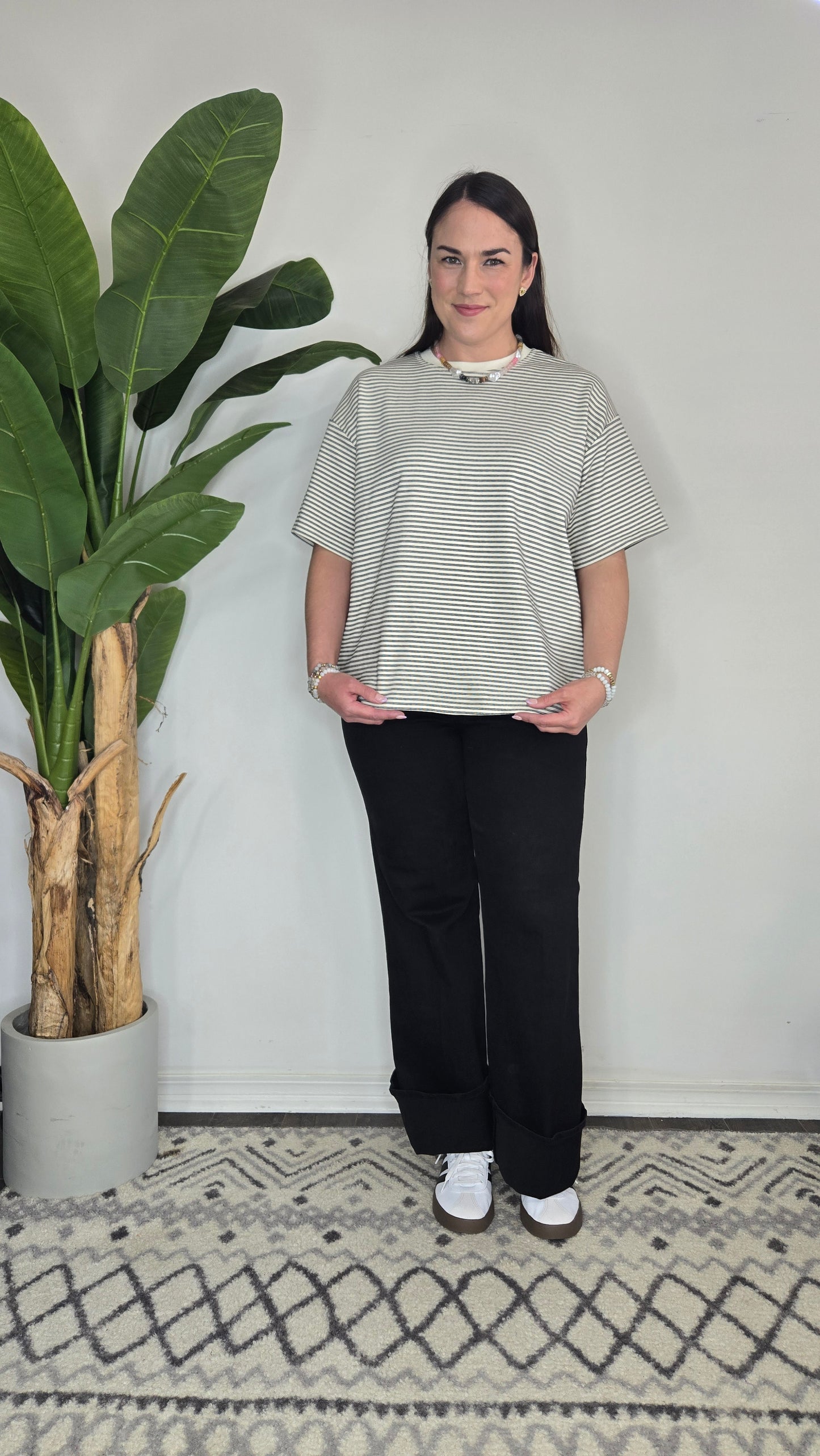 Black/Cream Oversize Stripe Top "Monroe"