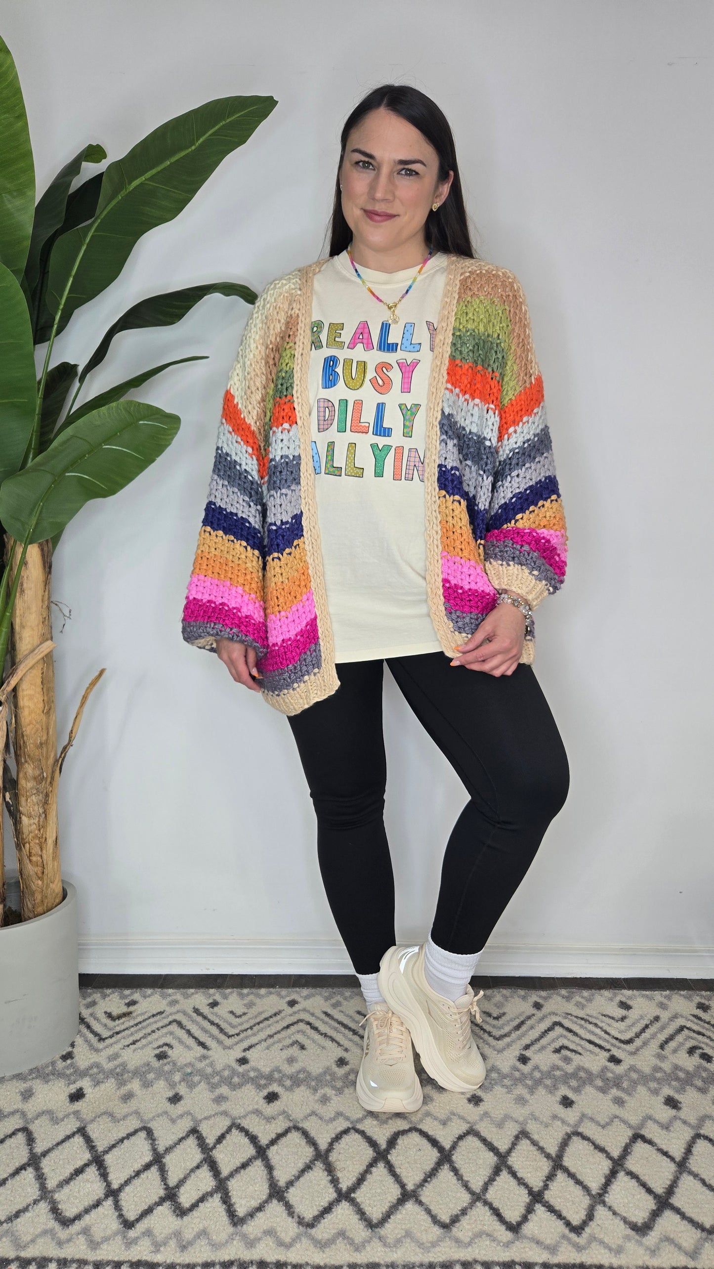 Cream Colorful Stripe Crochet Cardigan "Crissy"