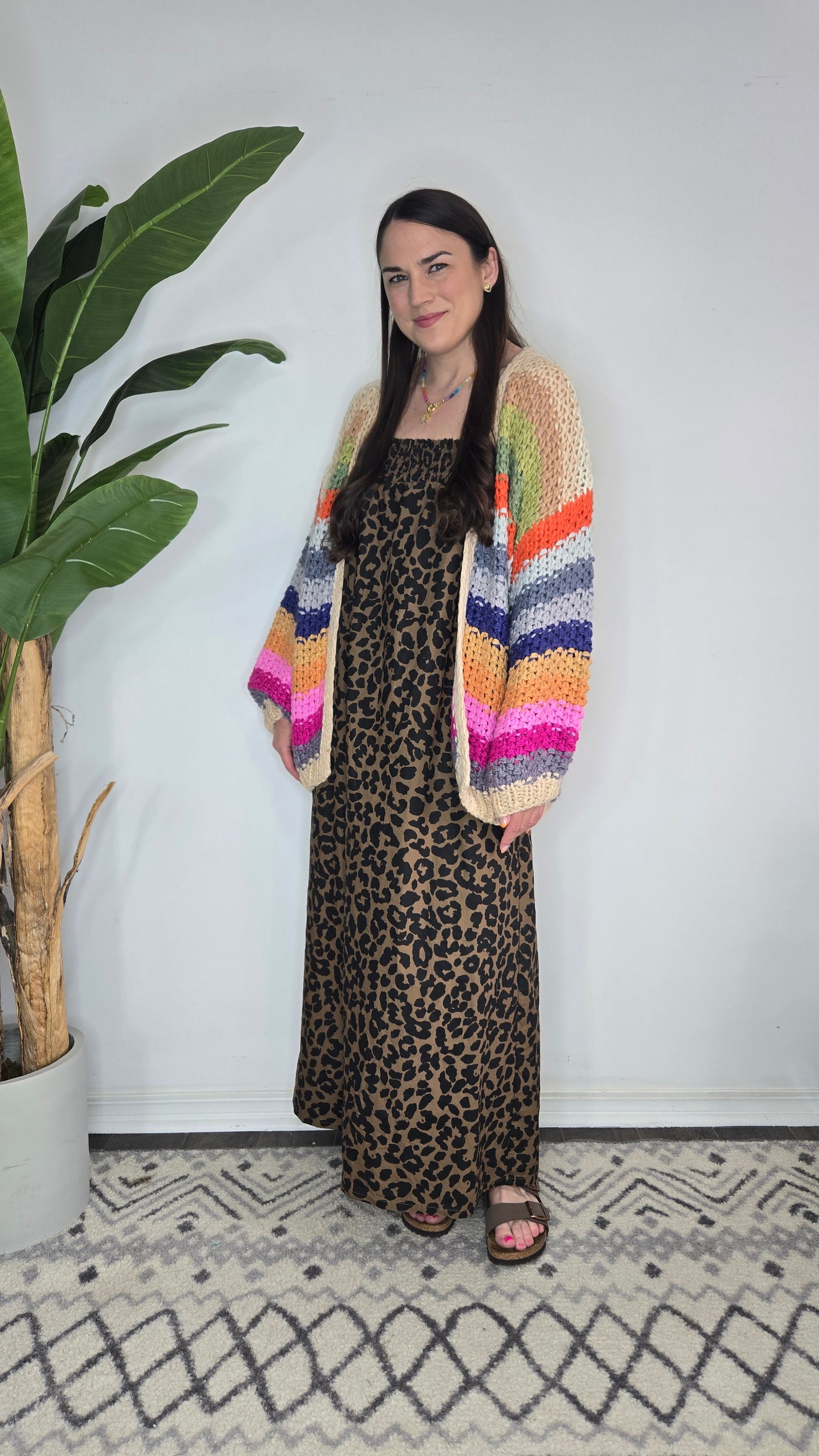 Cream Colorful Stripe Crochet Cardigan "Crissy"