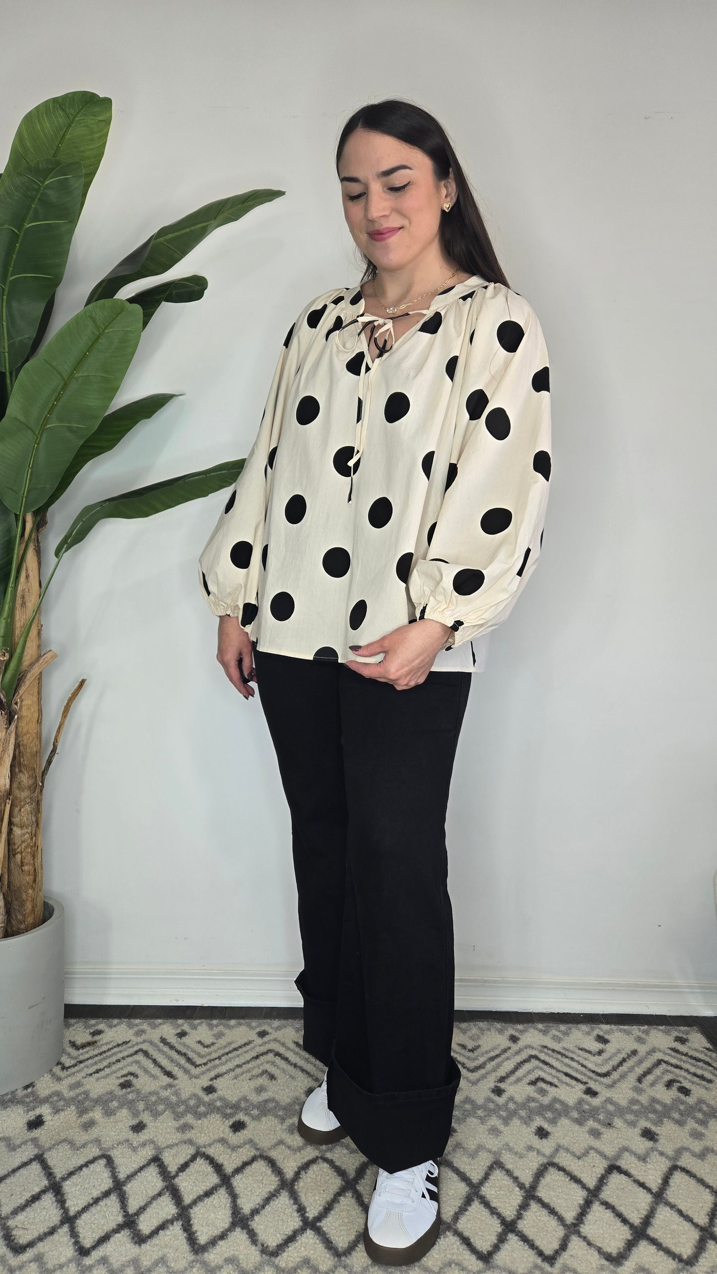 Oatmeal Polka Dot Blouse "Lola"
