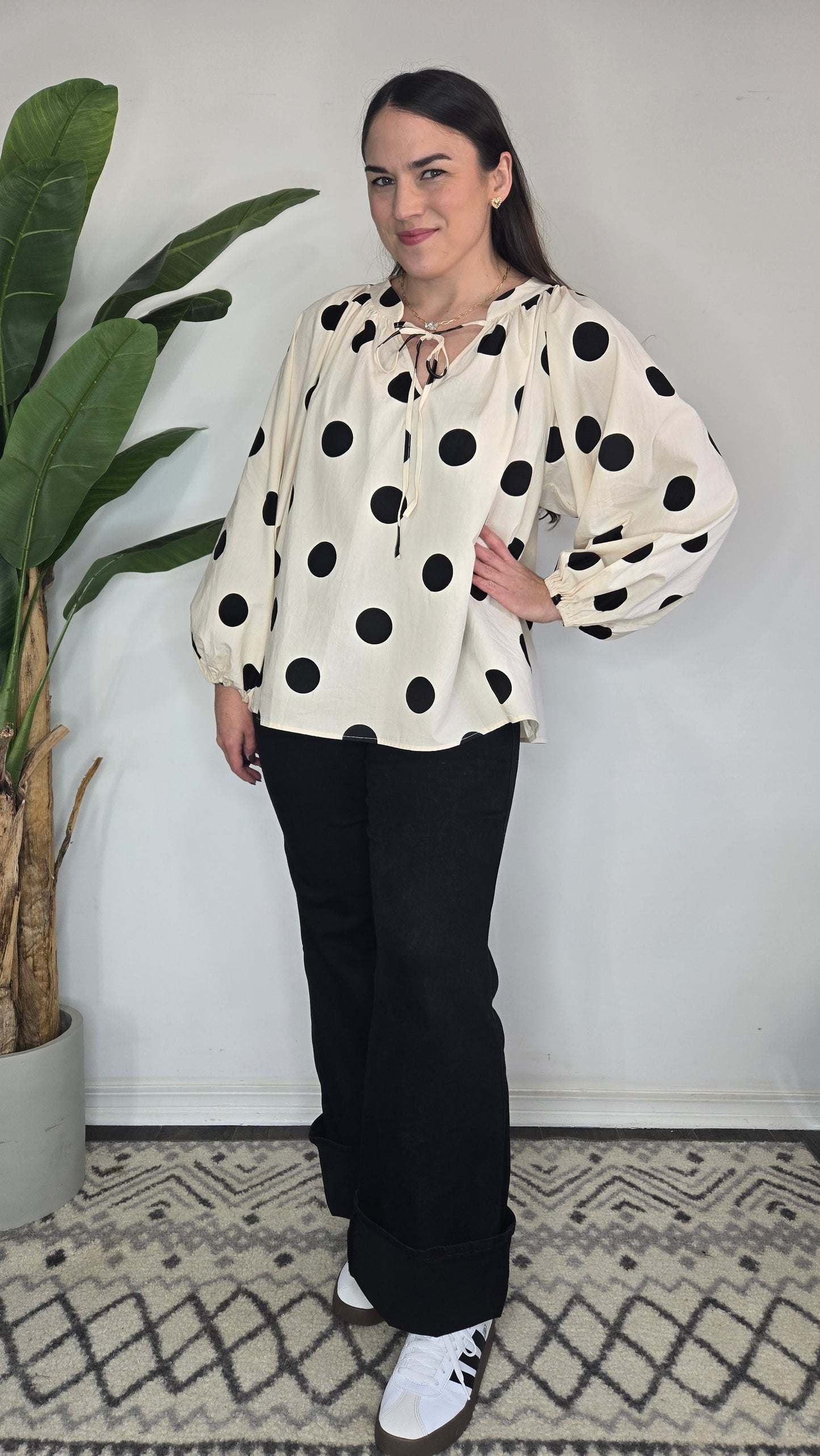 Oatmeal Polka Dot Blouse "Lola"