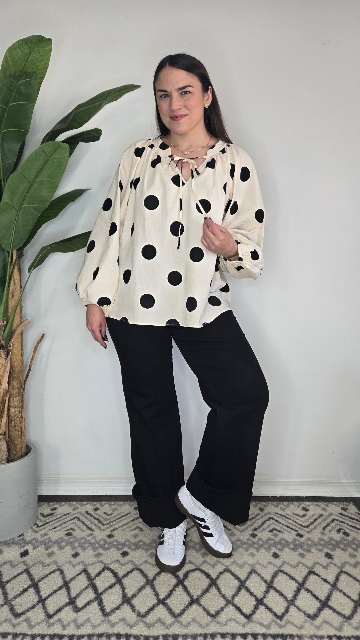 Oatmeal Polka Dot Blouse "Lola"
