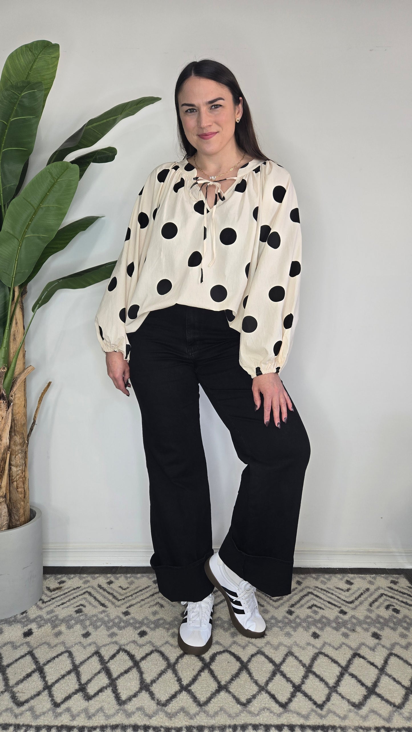 Oatmeal Polka Dot Blouse "Lola"