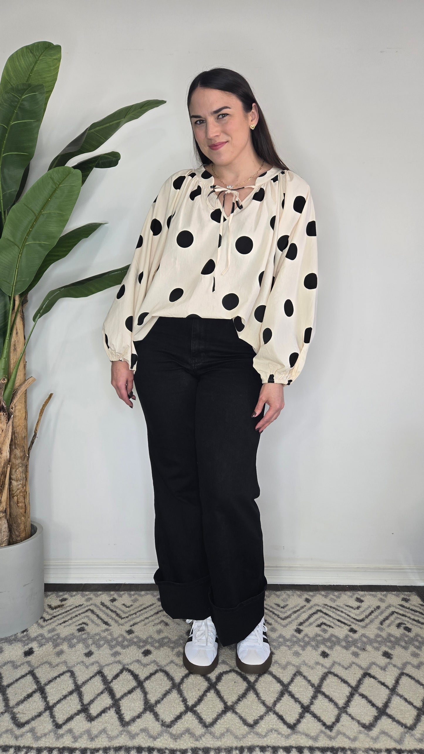 Oatmeal Polka Dot Blouse "Lola"