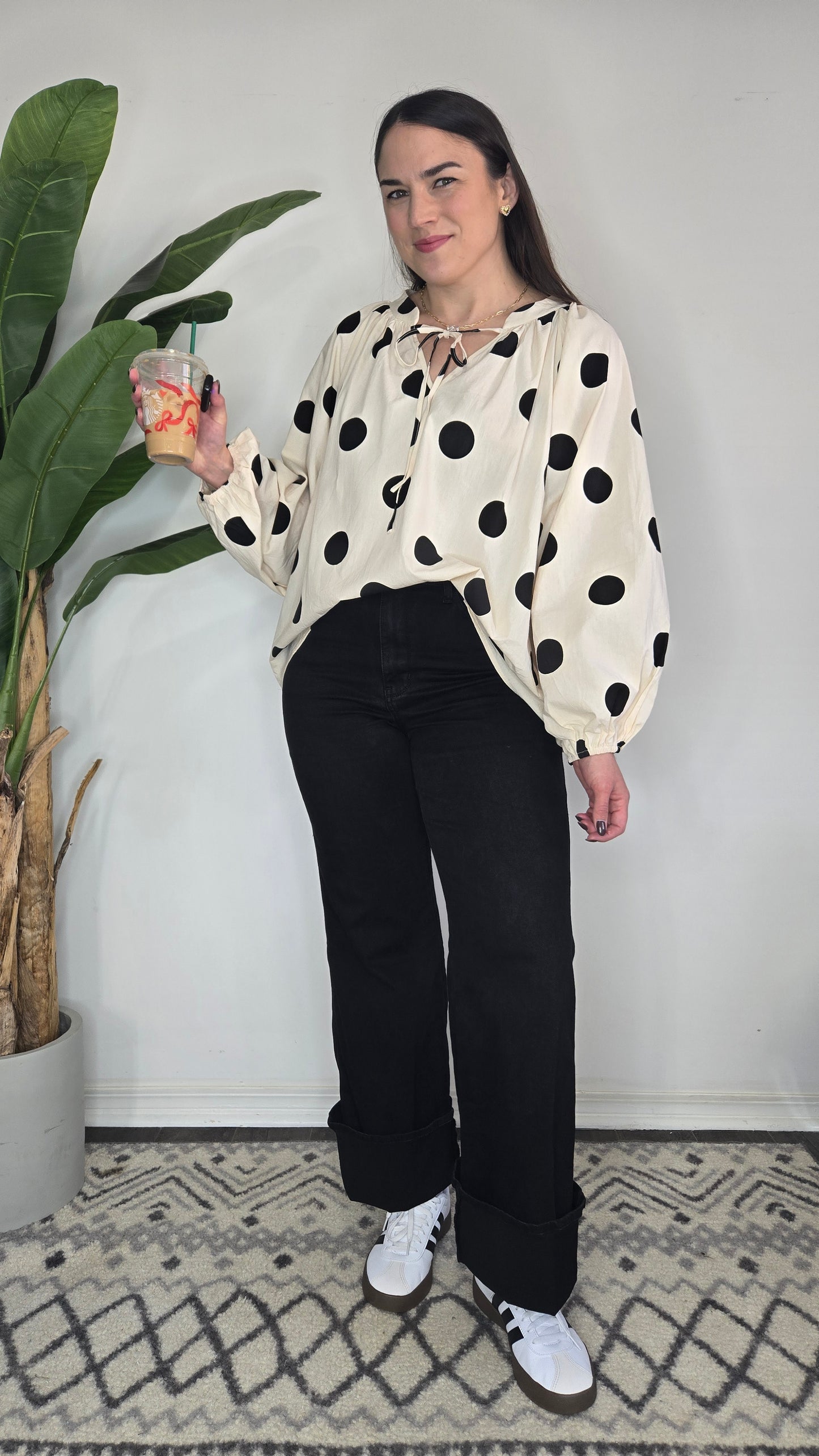 Oatmeal Polka Dot Blouse "Lola"