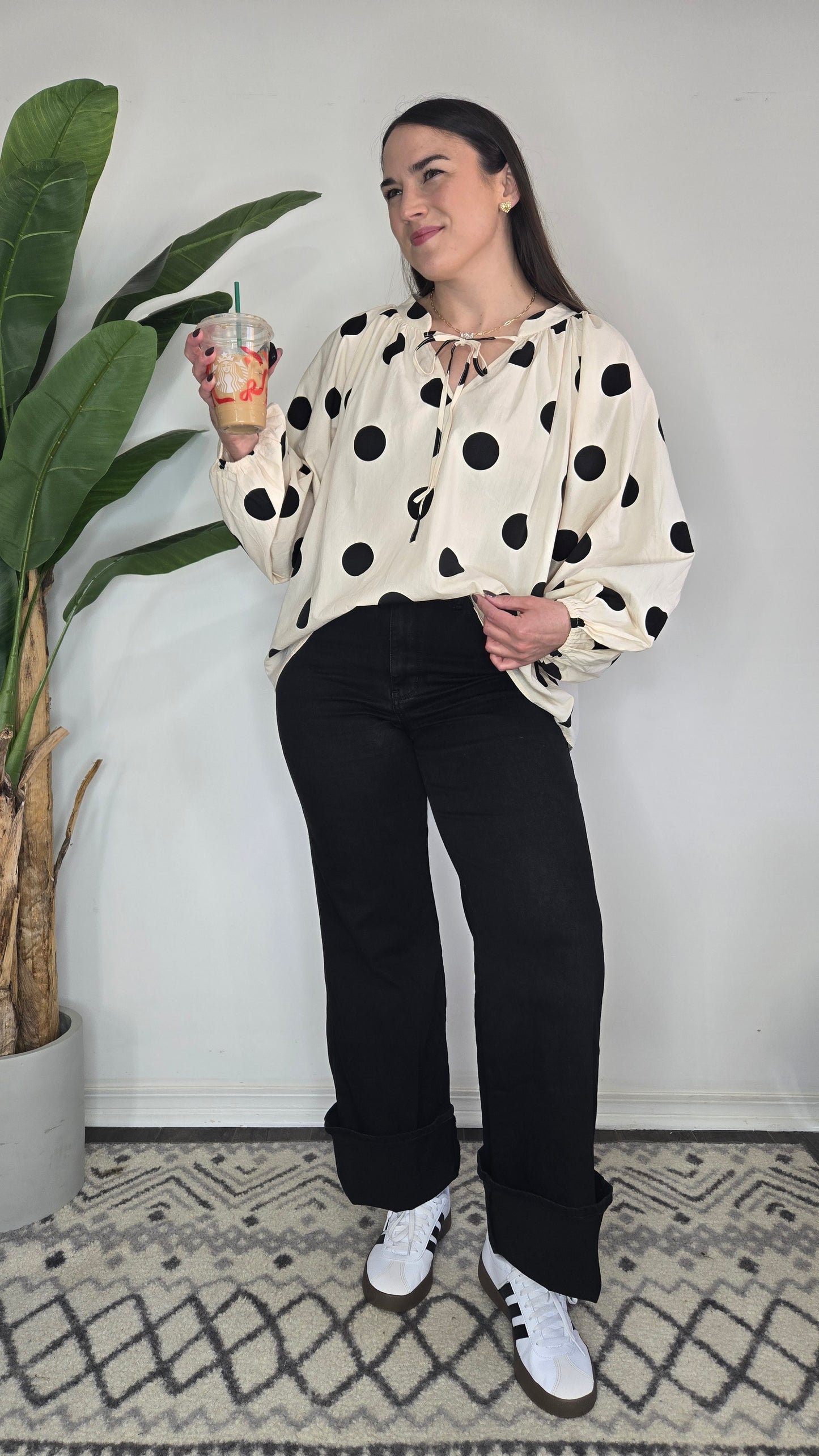 Oatmeal Polka Dot Blouse "Lola"