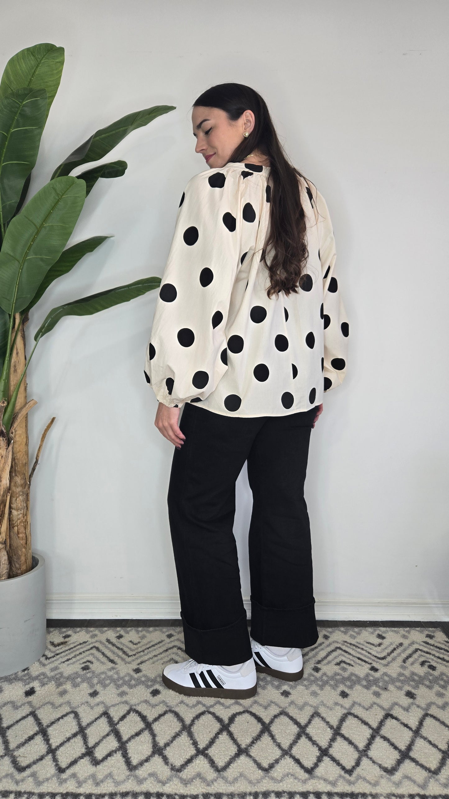 Oatmeal Polka Dot Blouse "Lola"