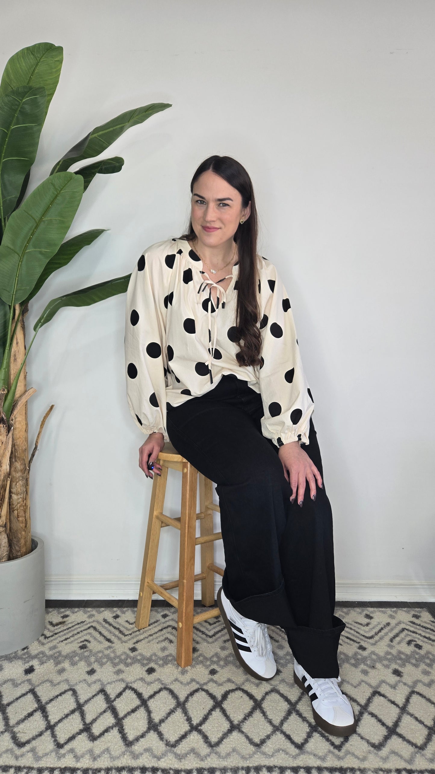 Oatmeal Polka Dot Blouse "Lola"