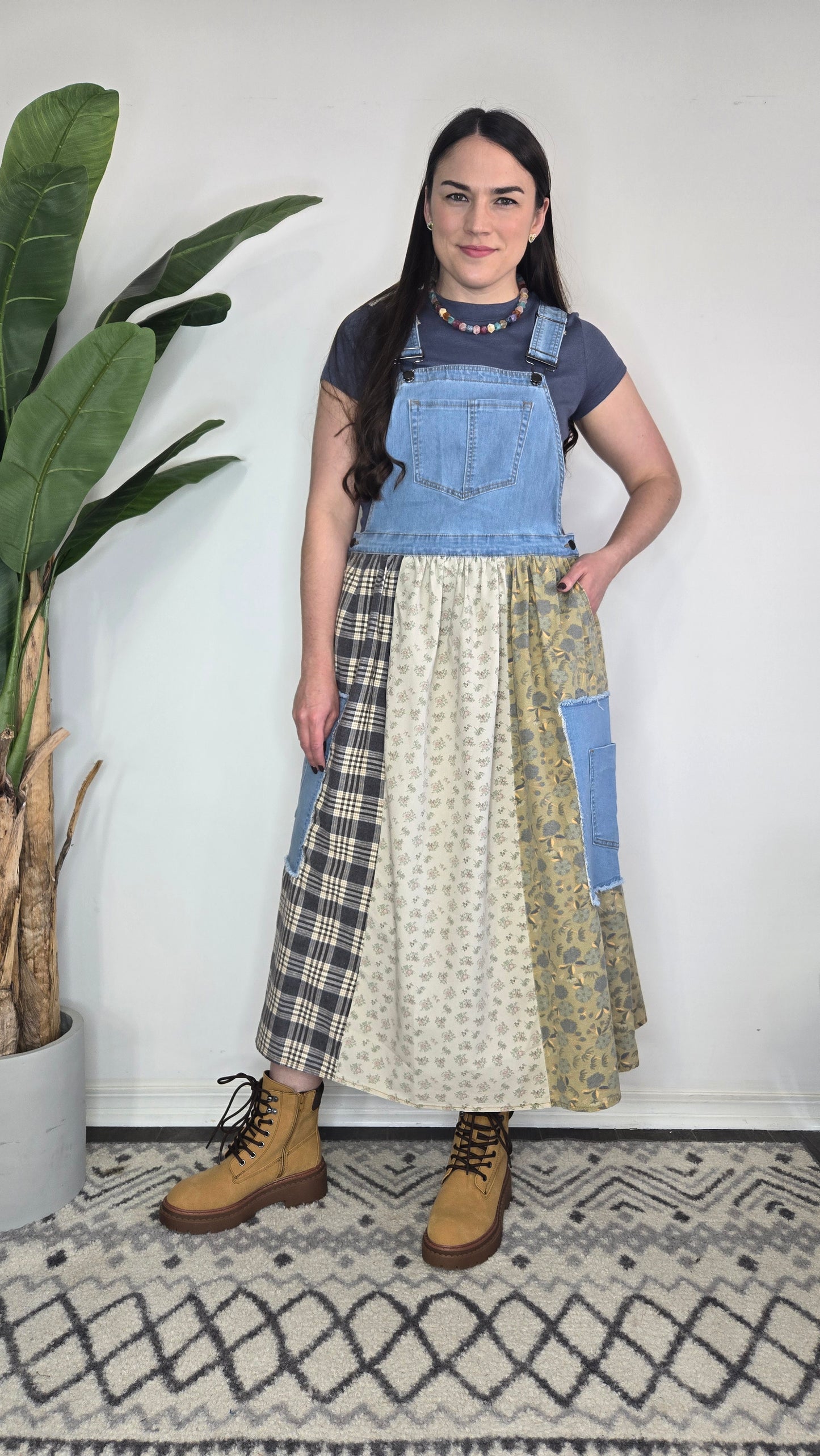 Denim Patchwork Overall Dress "Marlowe"