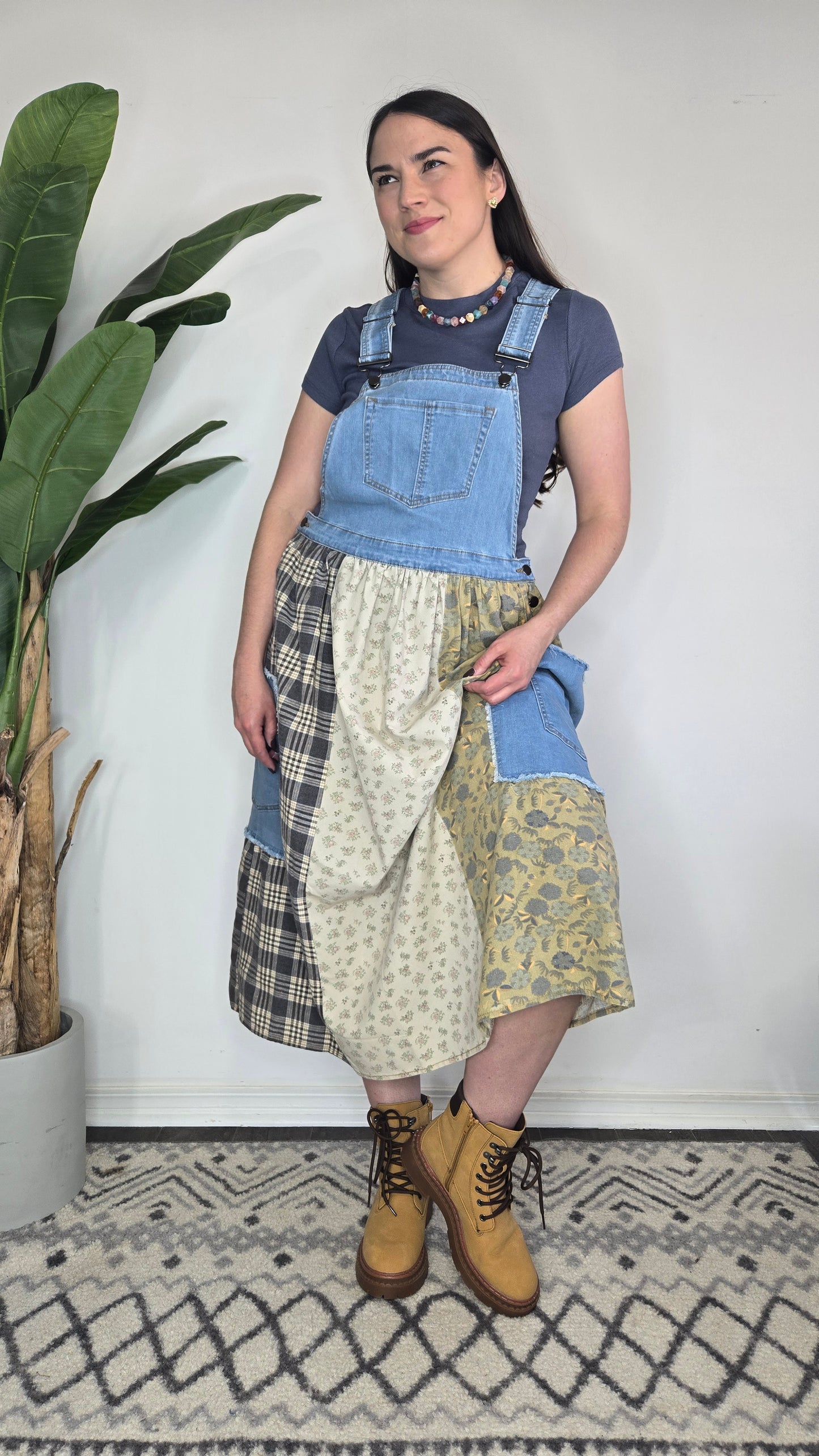 Denim Patchwork Overall Dress "Marlowe"