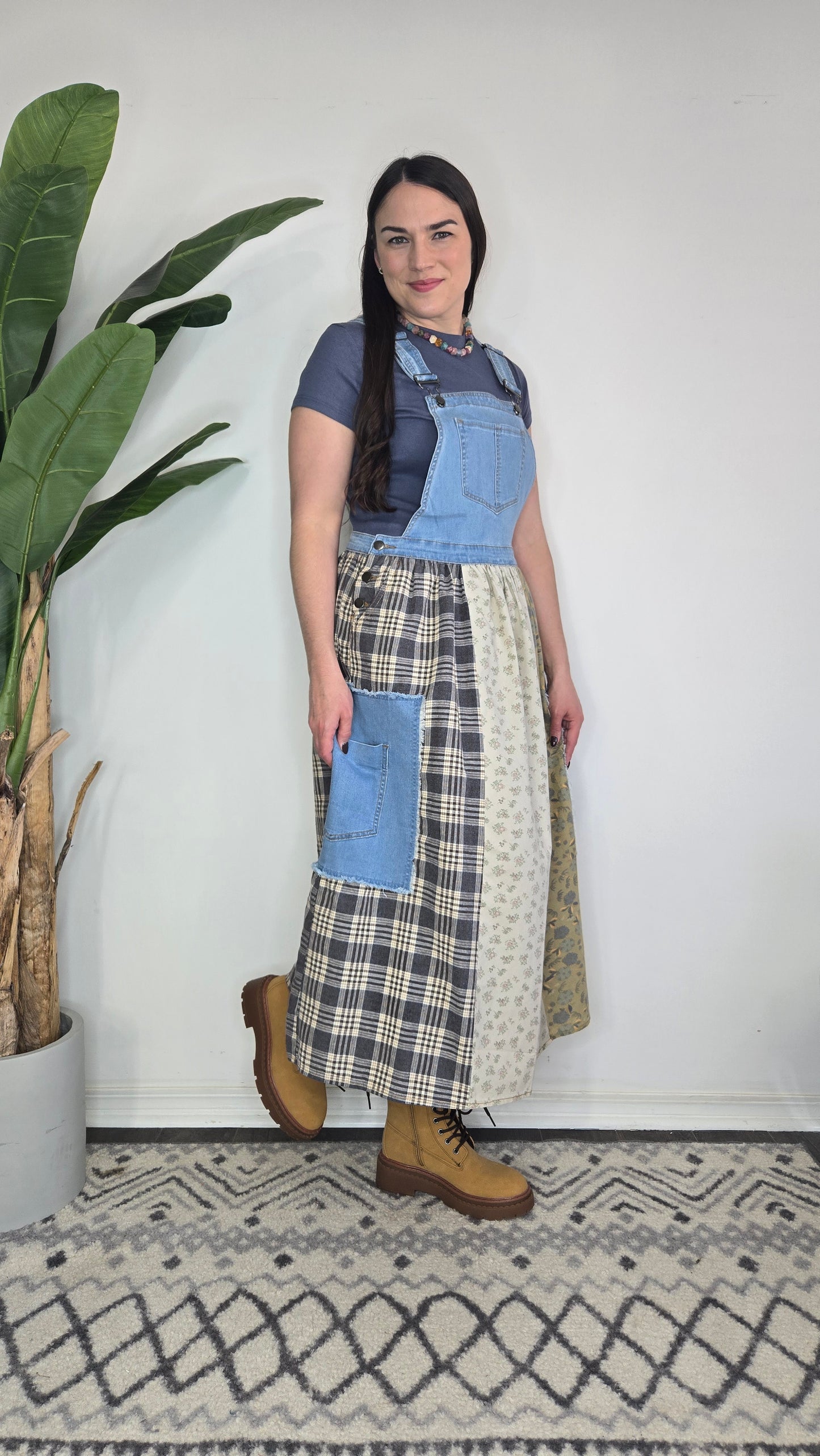 Denim Patchwork Overall Dress "Marlowe"