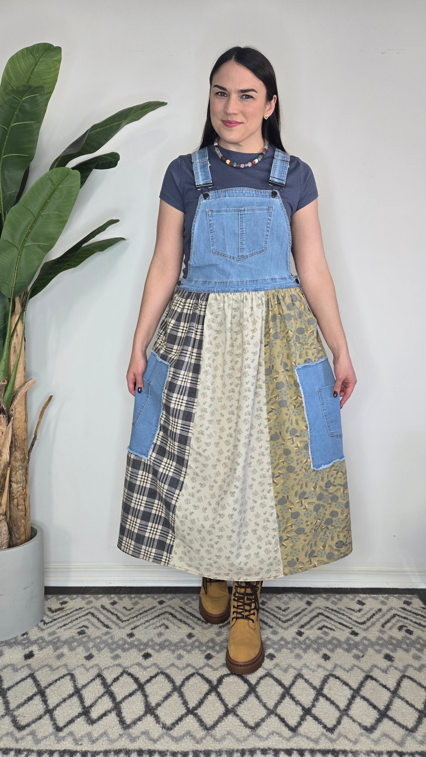 Denim Patchwork Overall Dress "Marlowe"