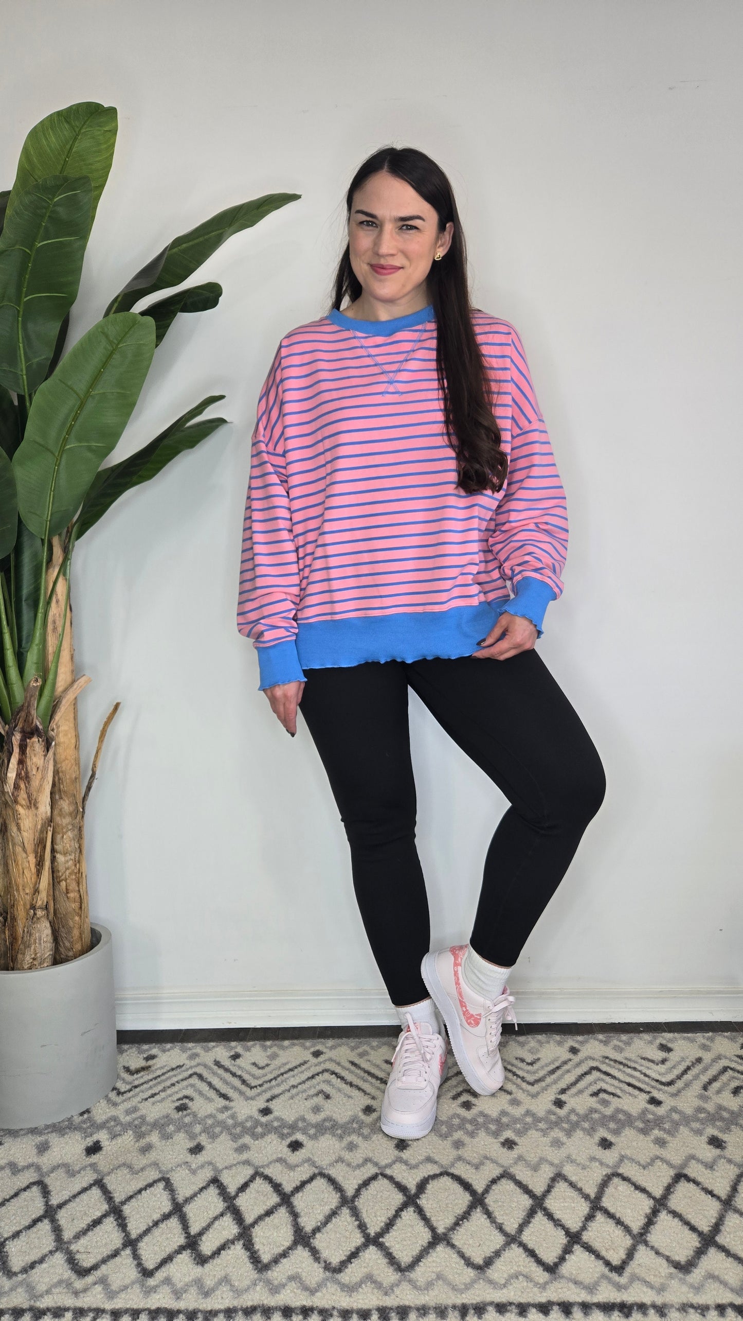 Pink/Blue Stripe Top with Lettuce Rib "Jaysa"