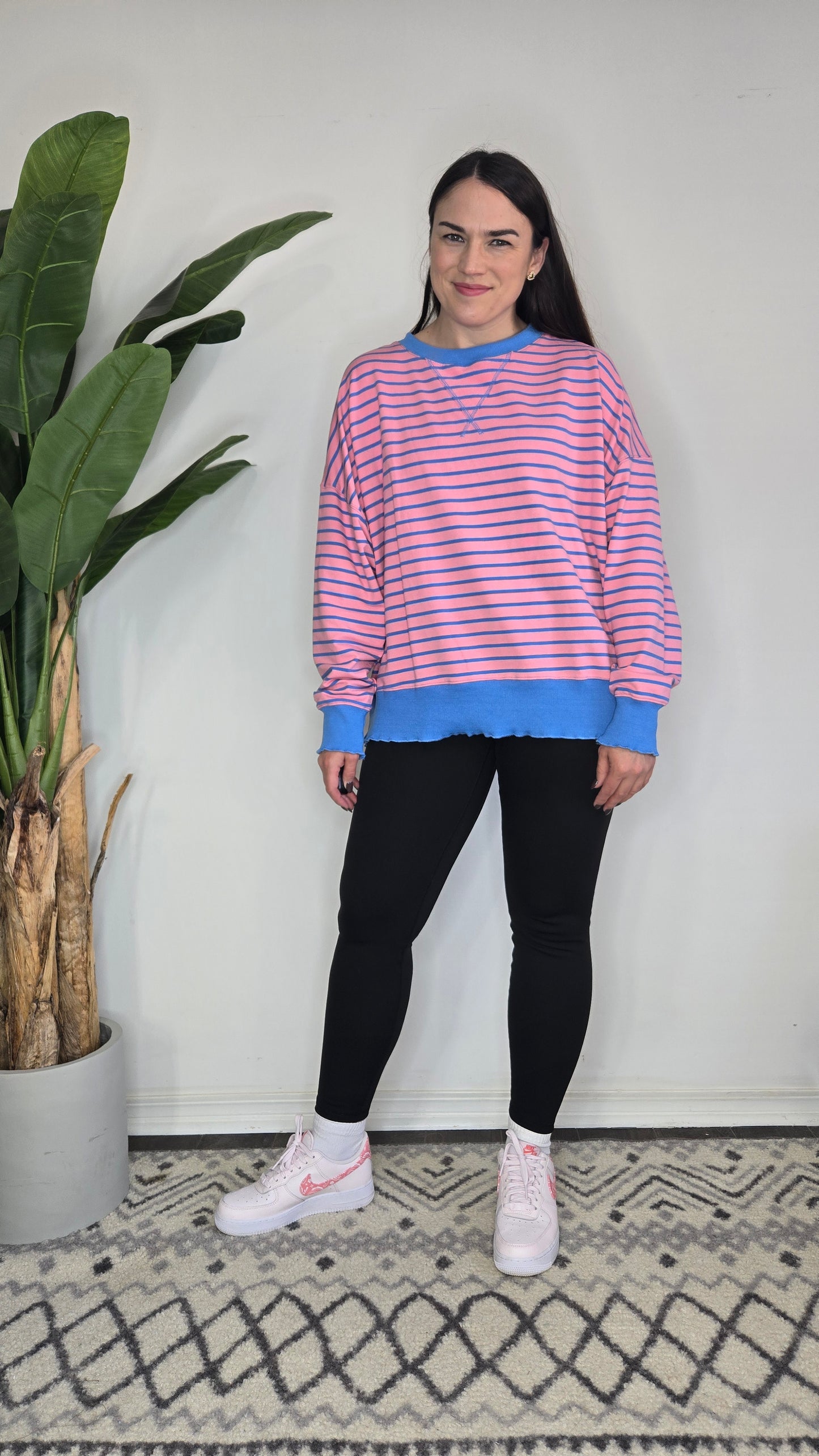 Pink/Blue Stripe Top with Lettuce Rib "Jaysa"