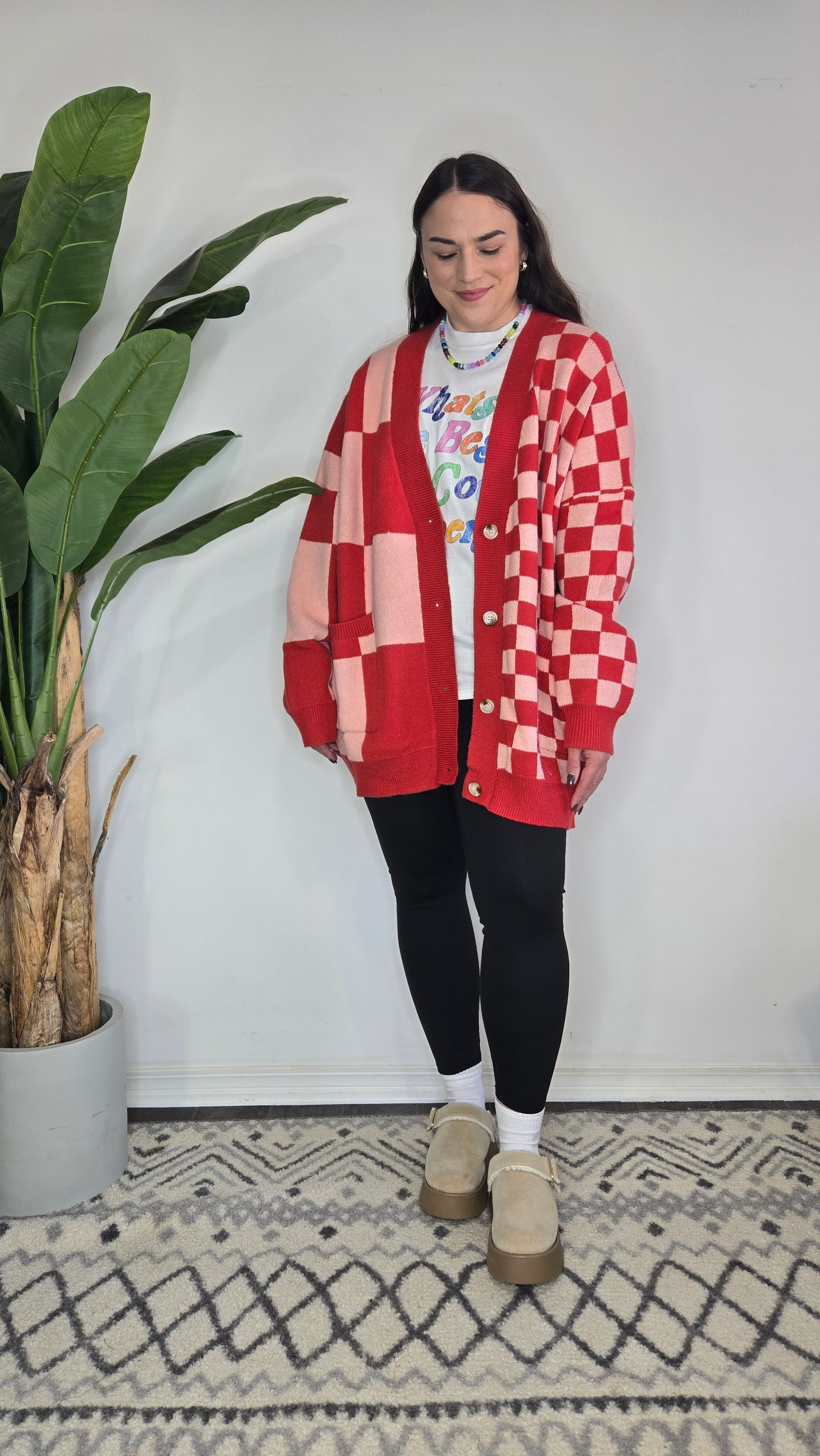 Red/Pink Checkered Cardigan "Vivien"