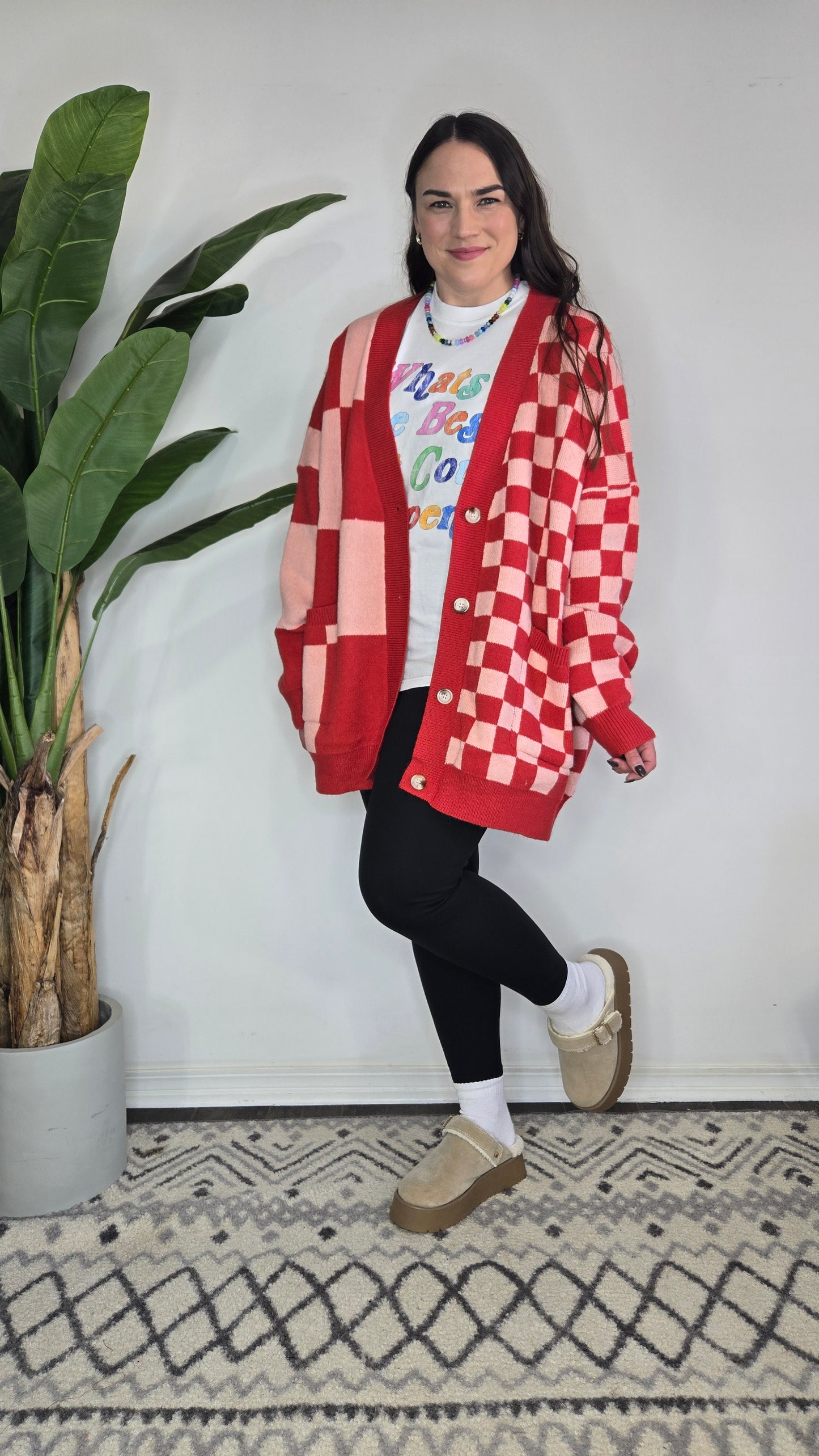 Red/Pink Checkered Cardigan "Vivien"