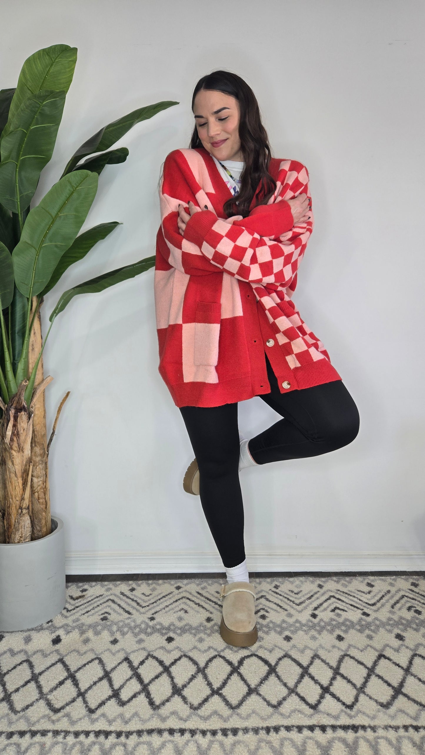 Red/Pink Checkered Cardigan "Vivien"