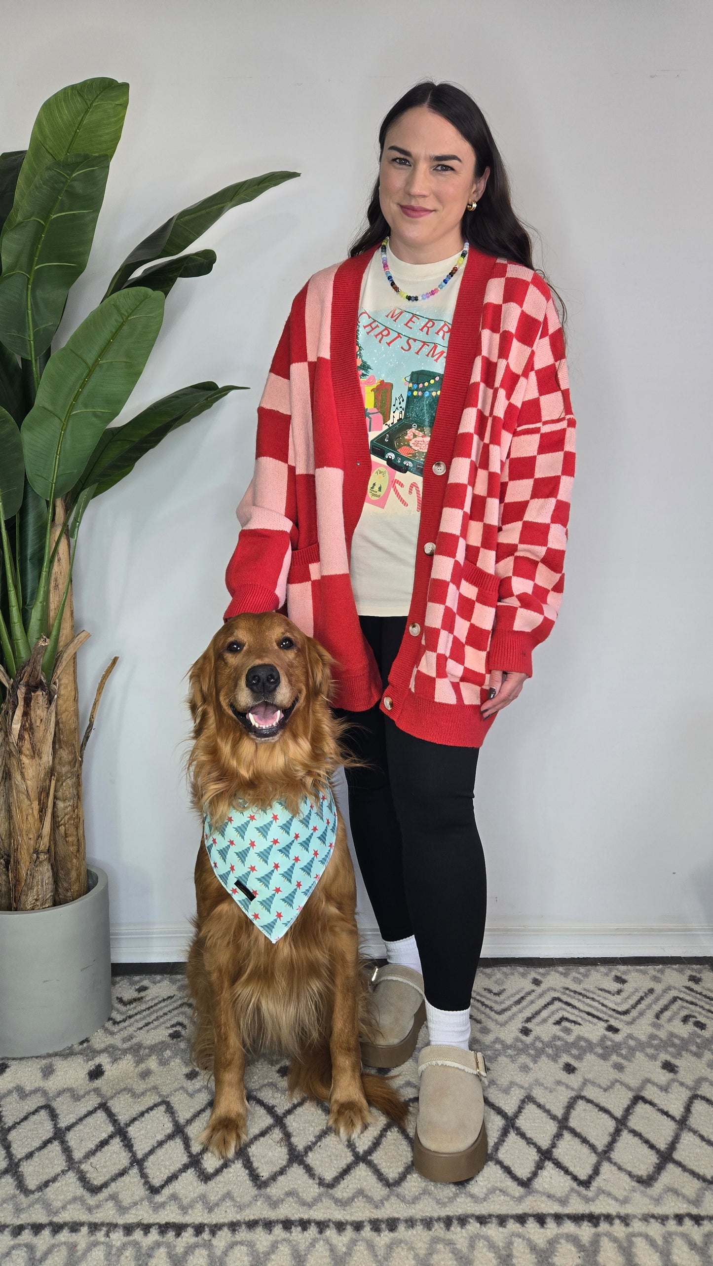 Red/Pink Checkered Cardigan "Vivien"