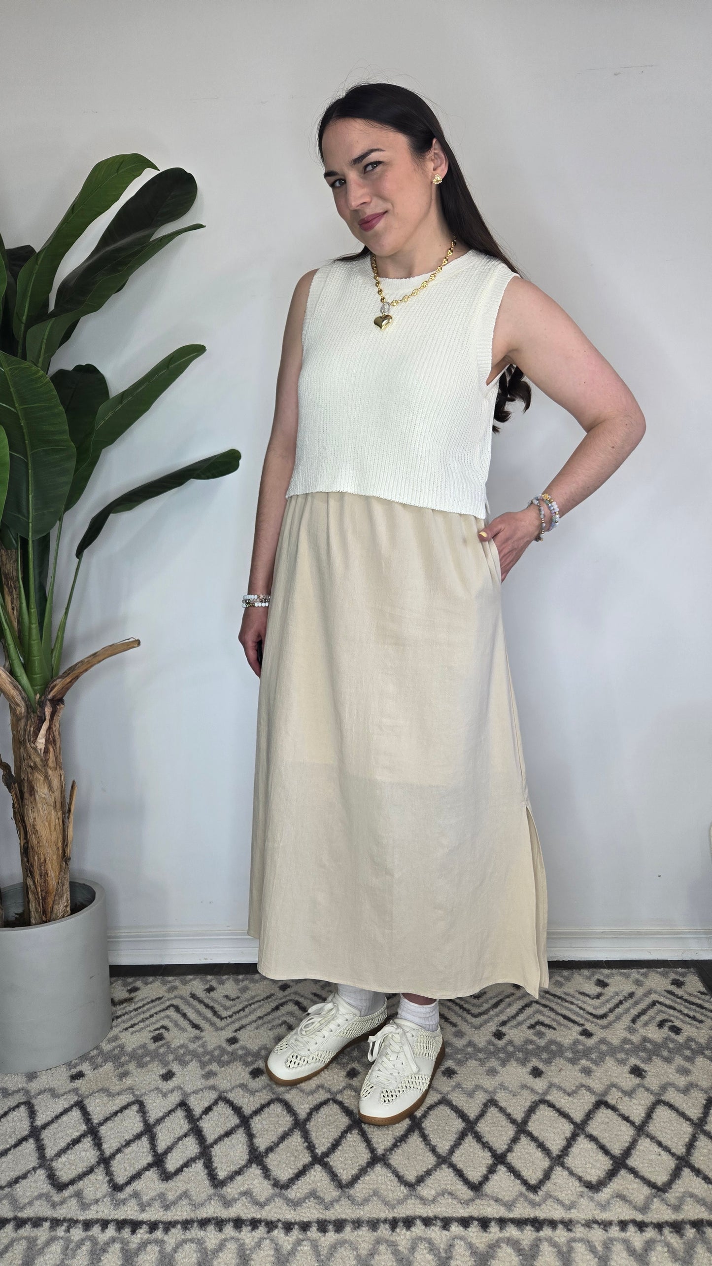 Sadie Mixed Media Midi Dress