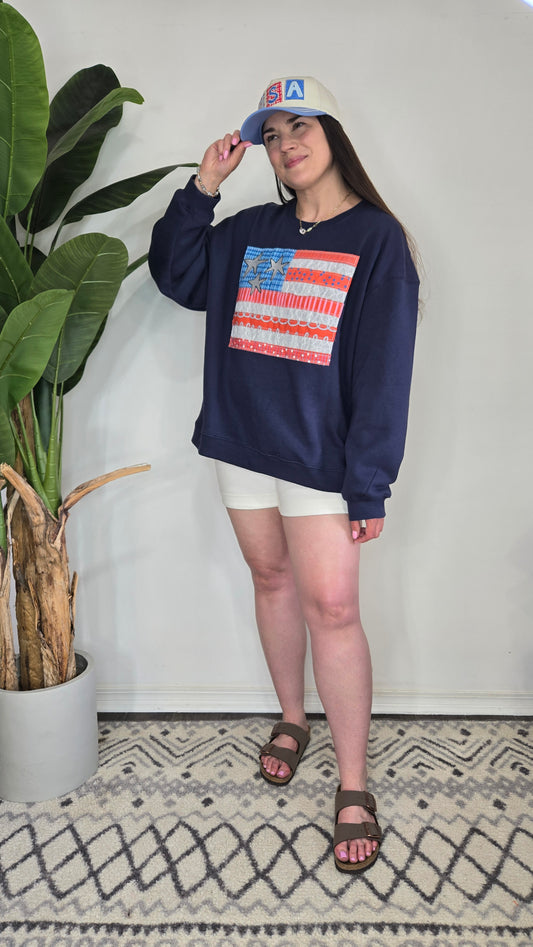 Stars & Lace Patchwork Flag Sweatshirt "Stevie"
