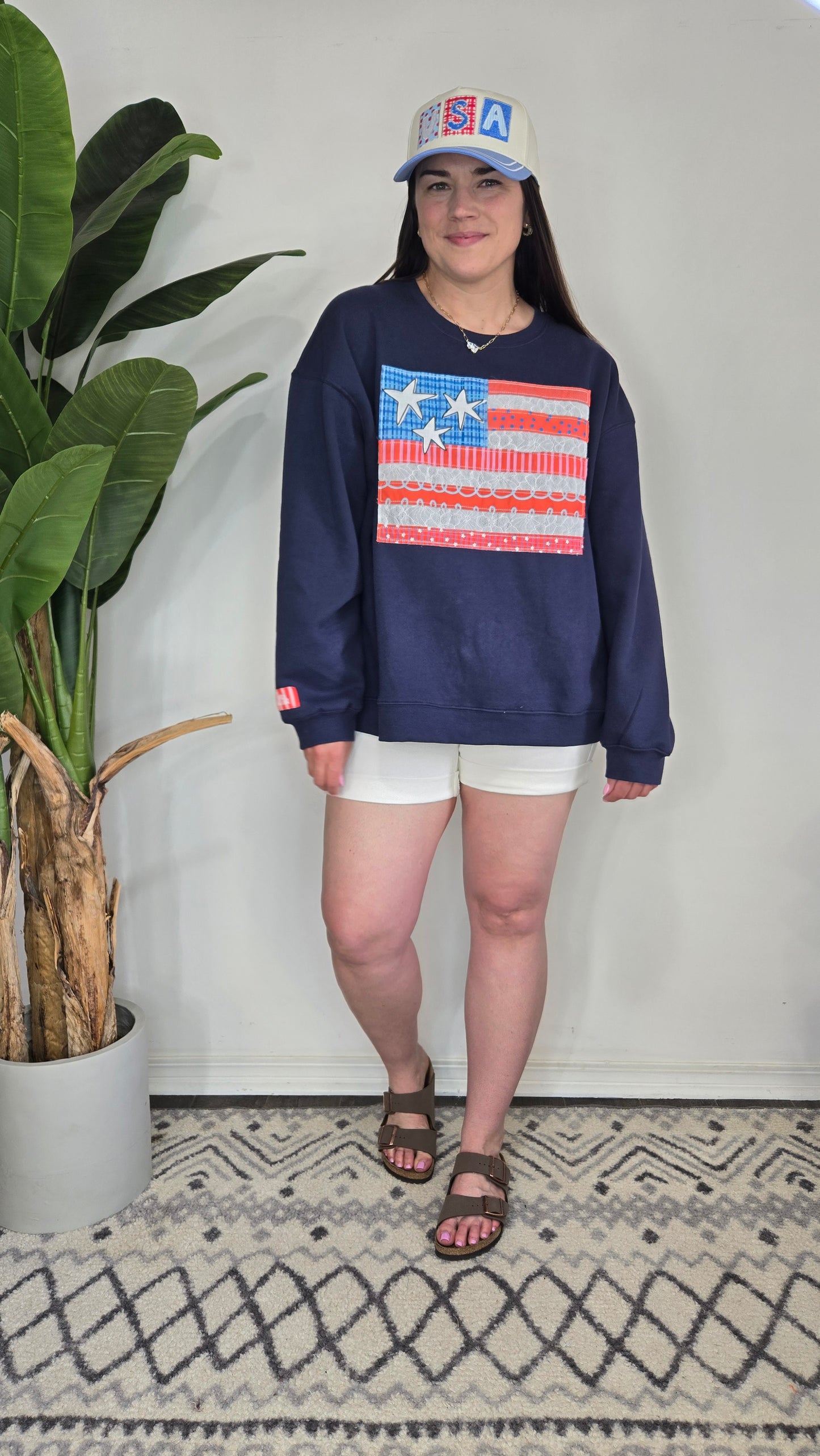 Stars & Lace Patchwork Flag Sweatshirt "Stevie"
