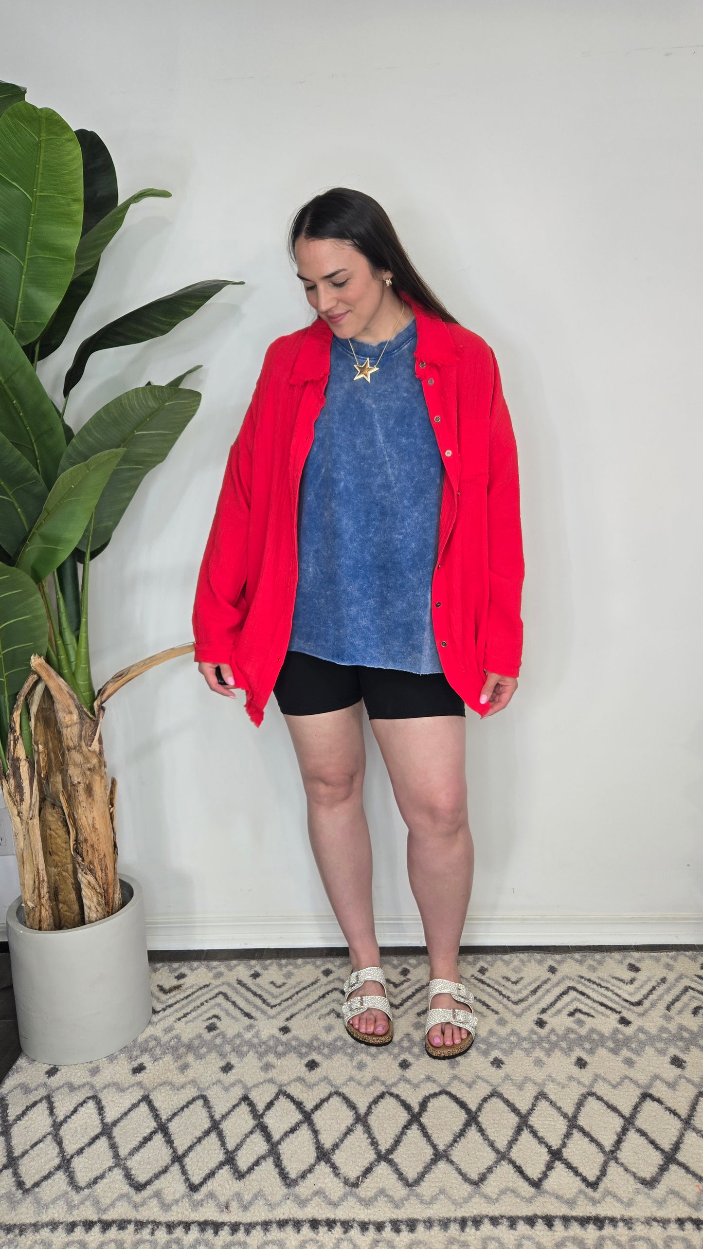 Ruby Red Guaze Button Up