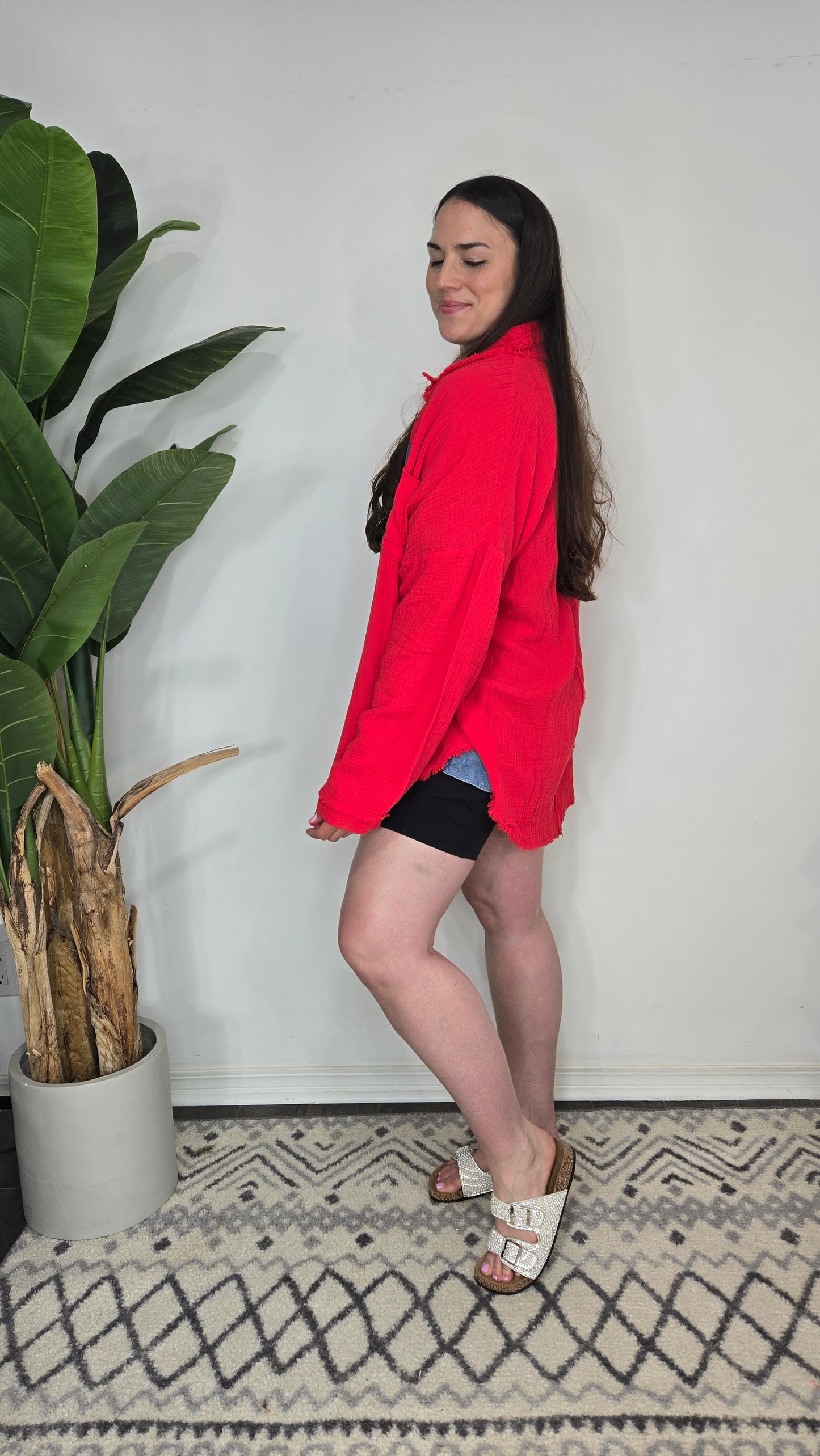 Ruby Red Guaze Button Up