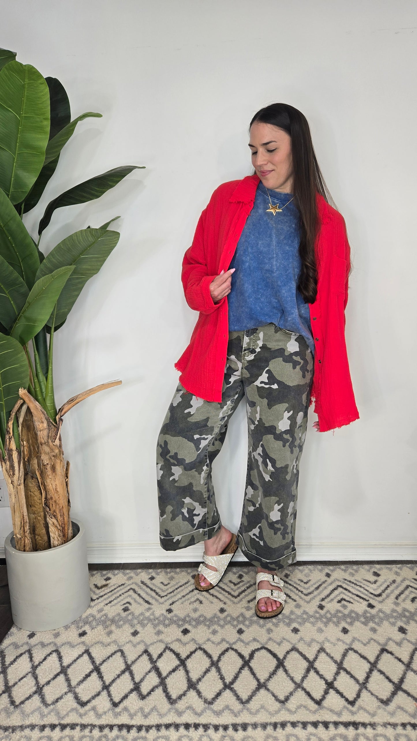 Ruby Red Guaze Button Up