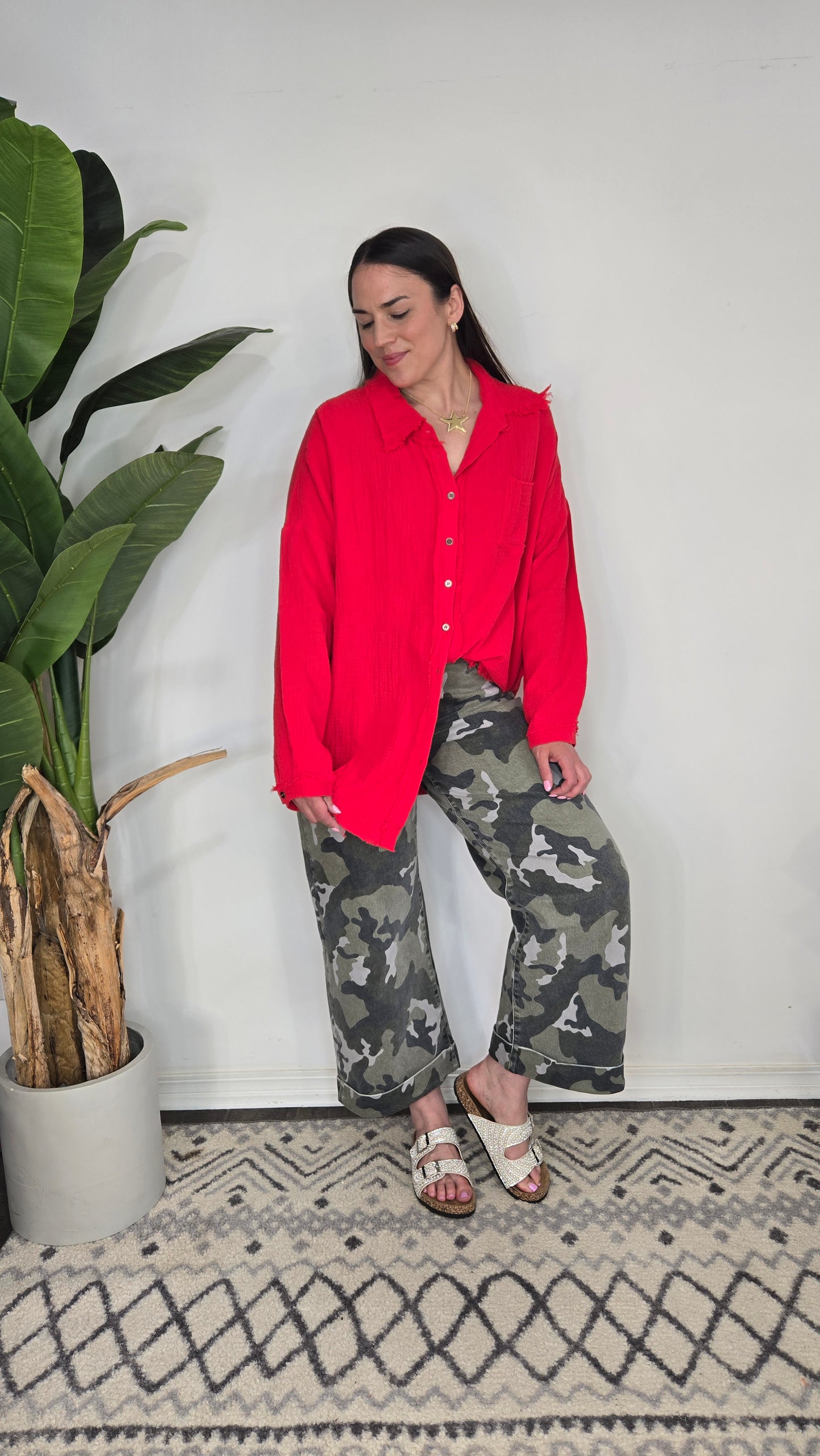 Ruby Red Guaze Button Up