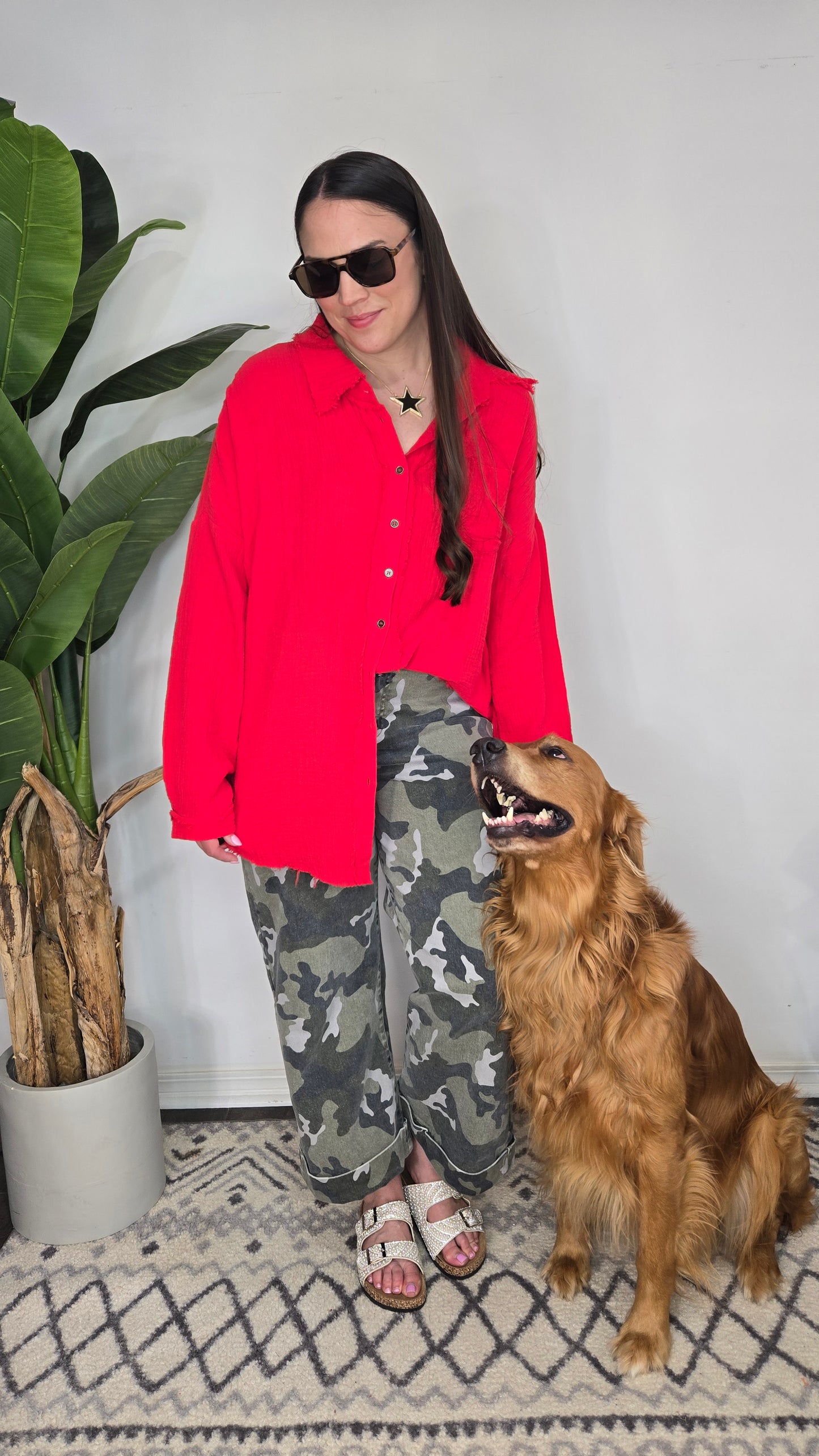Ruby Red Guaze Button Up