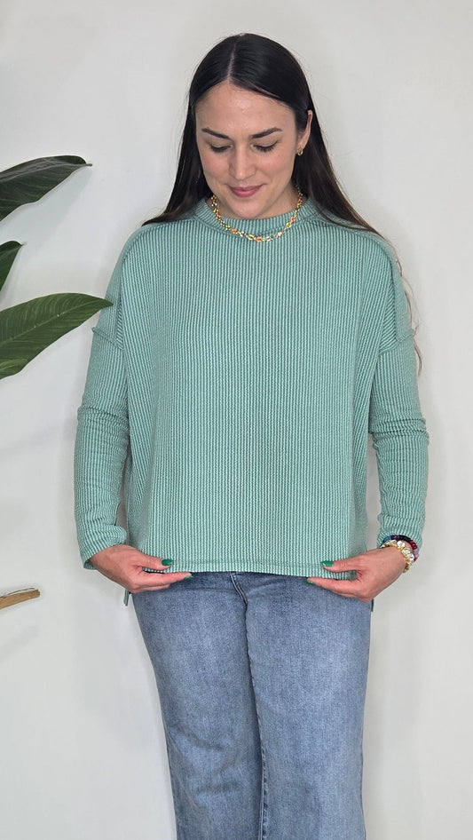 Nellie Ribbed Top - Light Jade