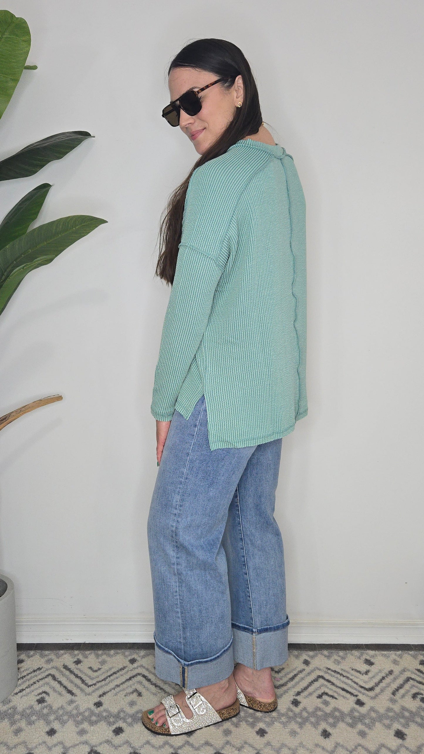 Nellie Ribbed Top - Light Jade