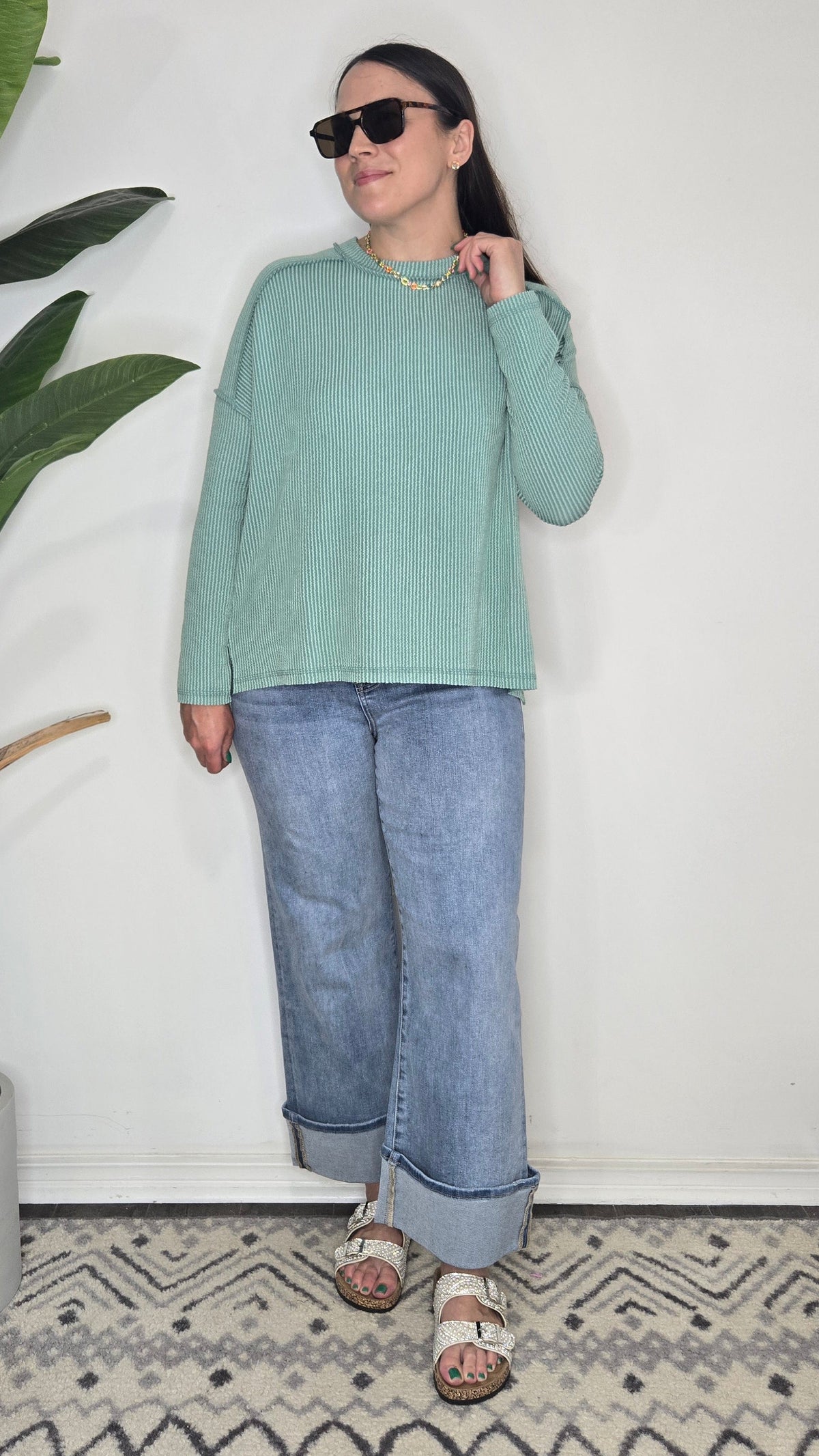Nellie Ribbed Top - Light Jade