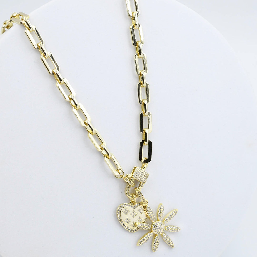 Flower/Heart Charm Gold Necklace