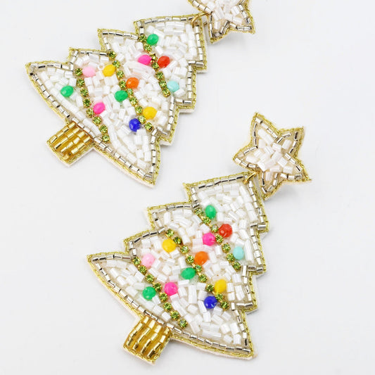 Frilly Christmas Tree Beaded Earrings