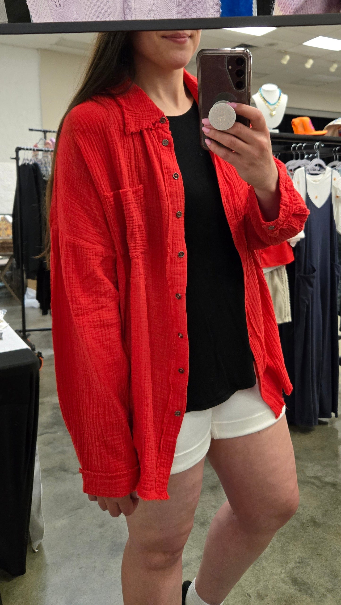 Ruby Red Guaze Button Up