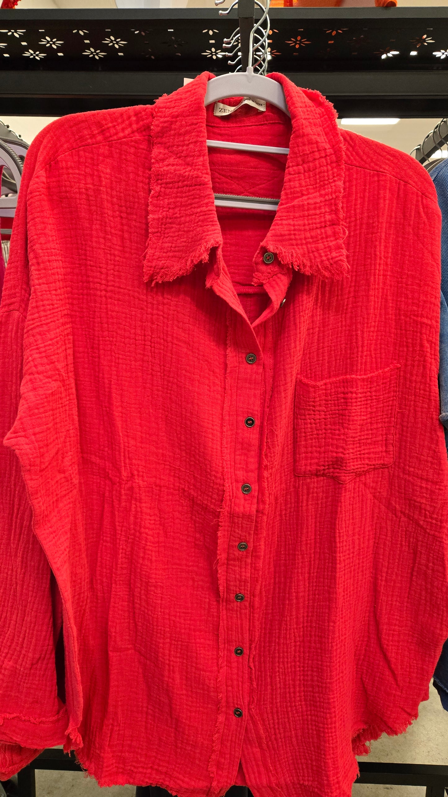 Ruby Red Guaze Button Up