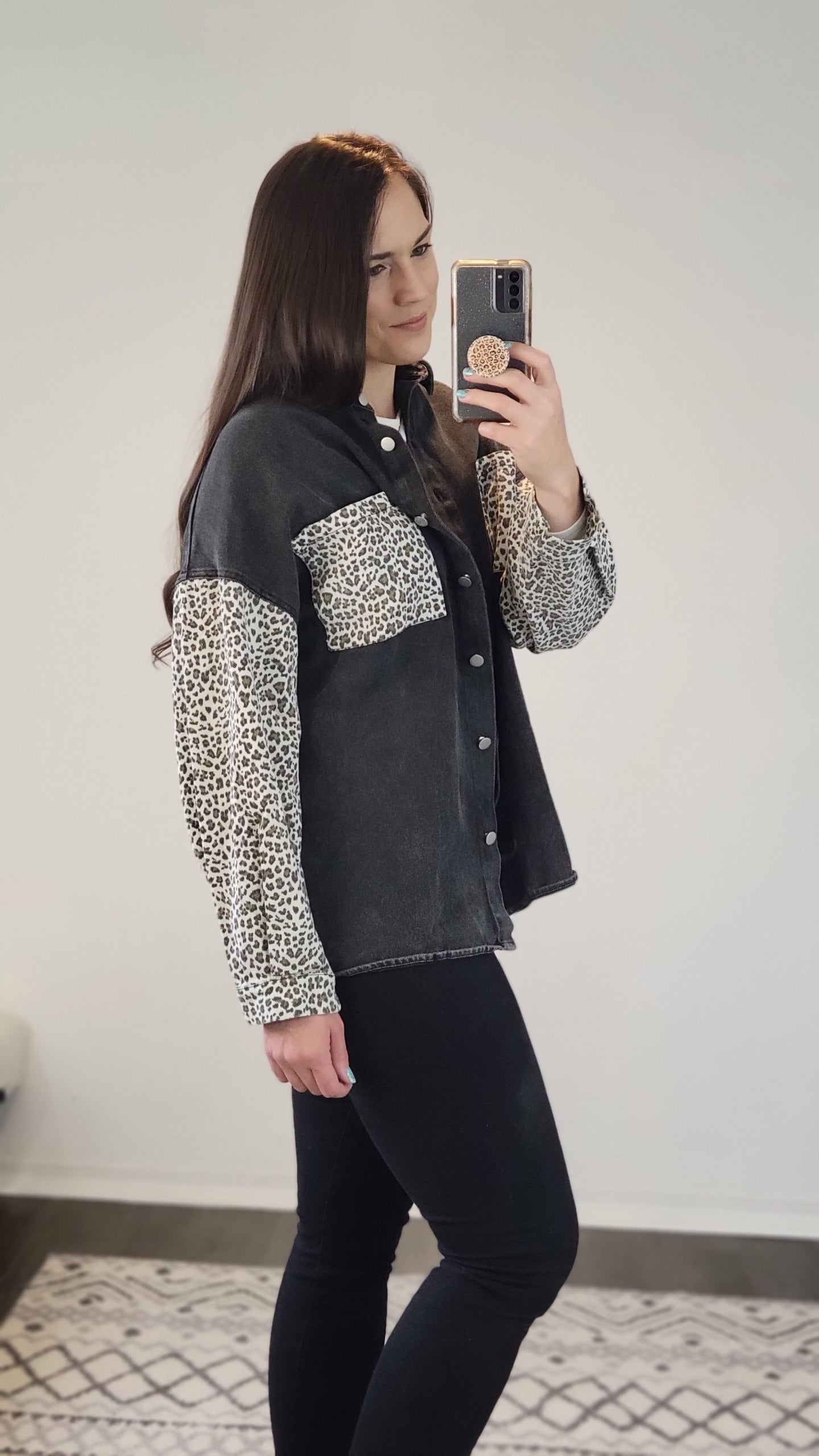 Black Leopard Print Detailing Jacket “Evanne”