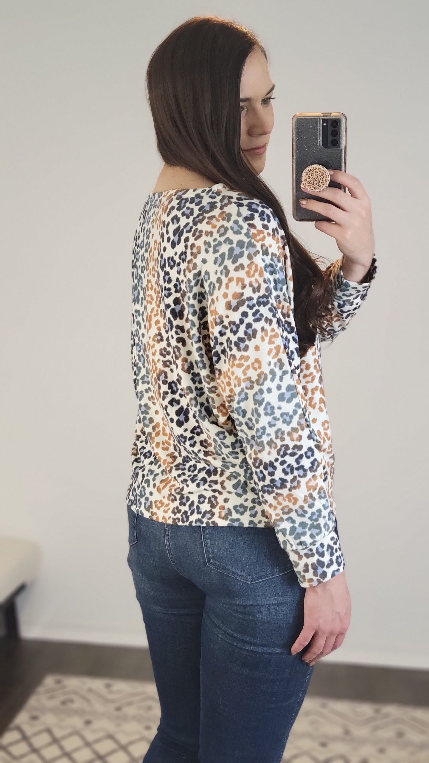 Gold/Teal Dolman Leopard Long Sleeve Top “Laurel”