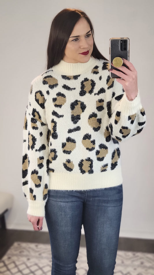 Cream Leopard Sweater "Jordyn"