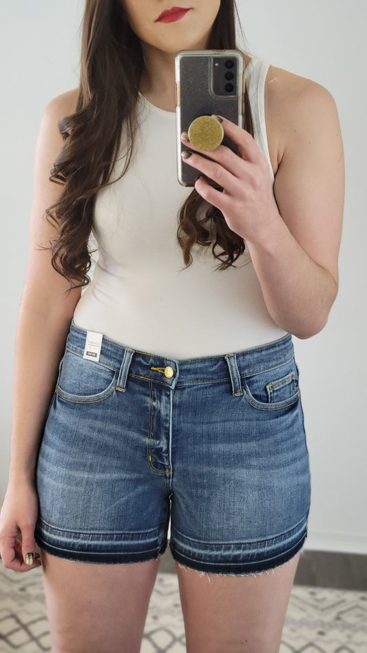 Judy Blue Mid Rise Release Hem Shorts “Tish”