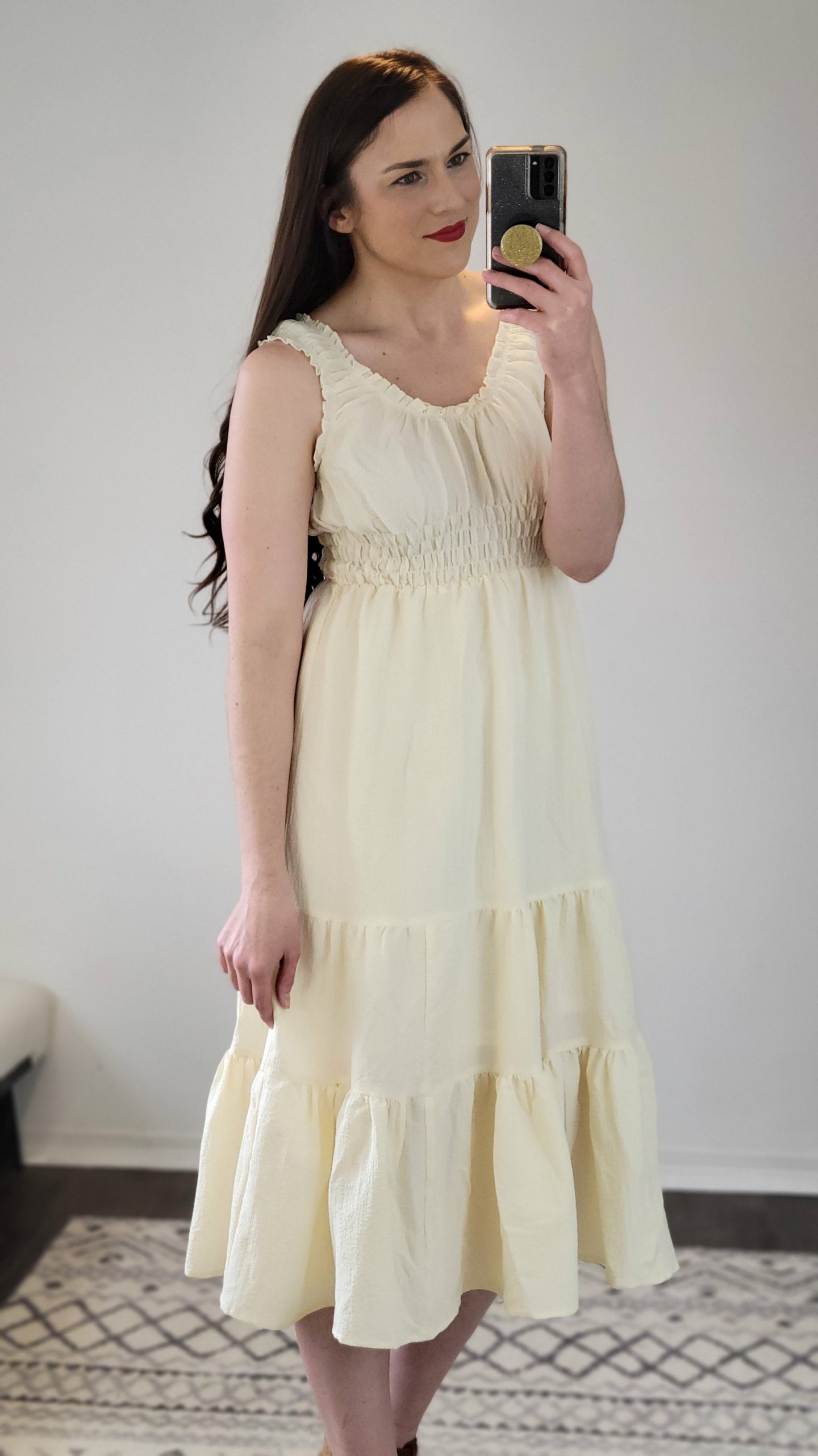 Cream Tiered Midi Dress “Kendall”