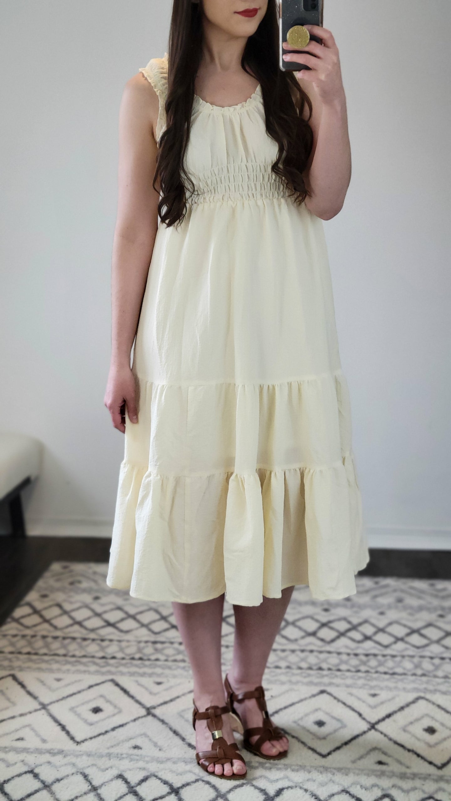 Cream Tiered Midi Dress “Kendall”