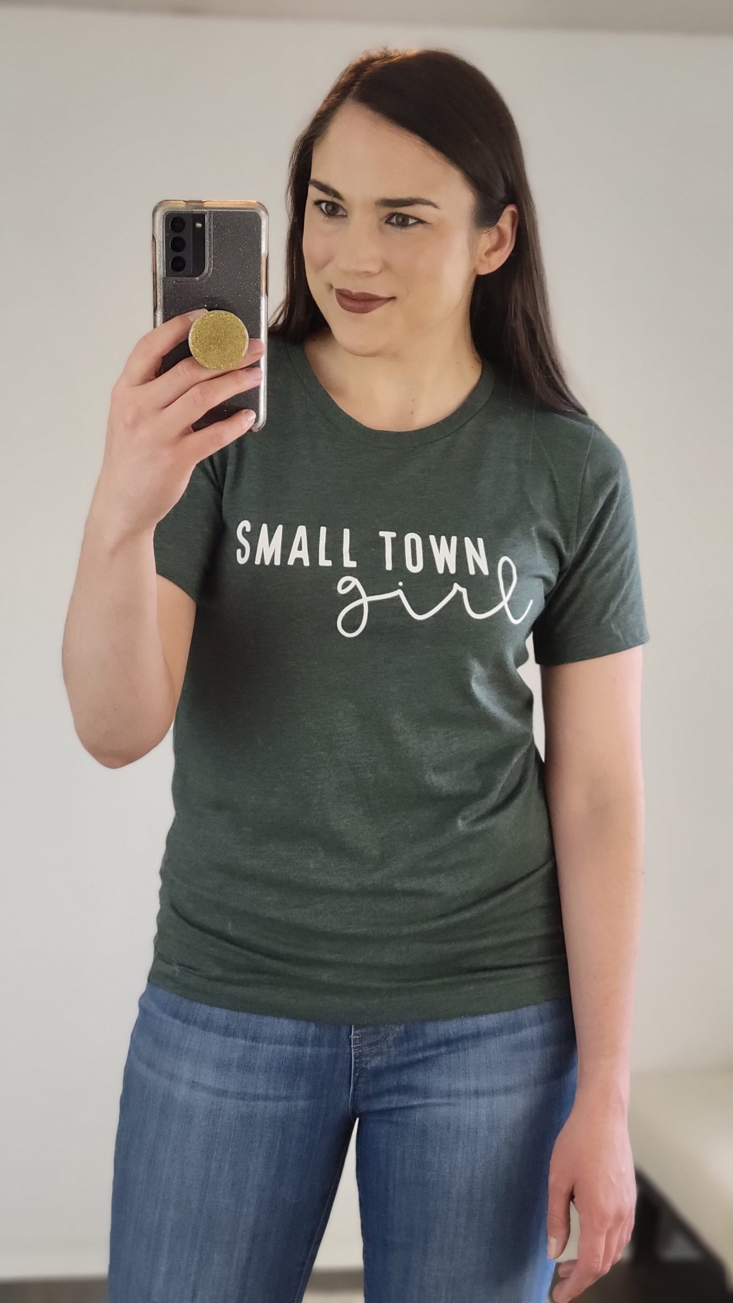 Green Small Town Girl Crew Neck Graphic Tee “Small Town”