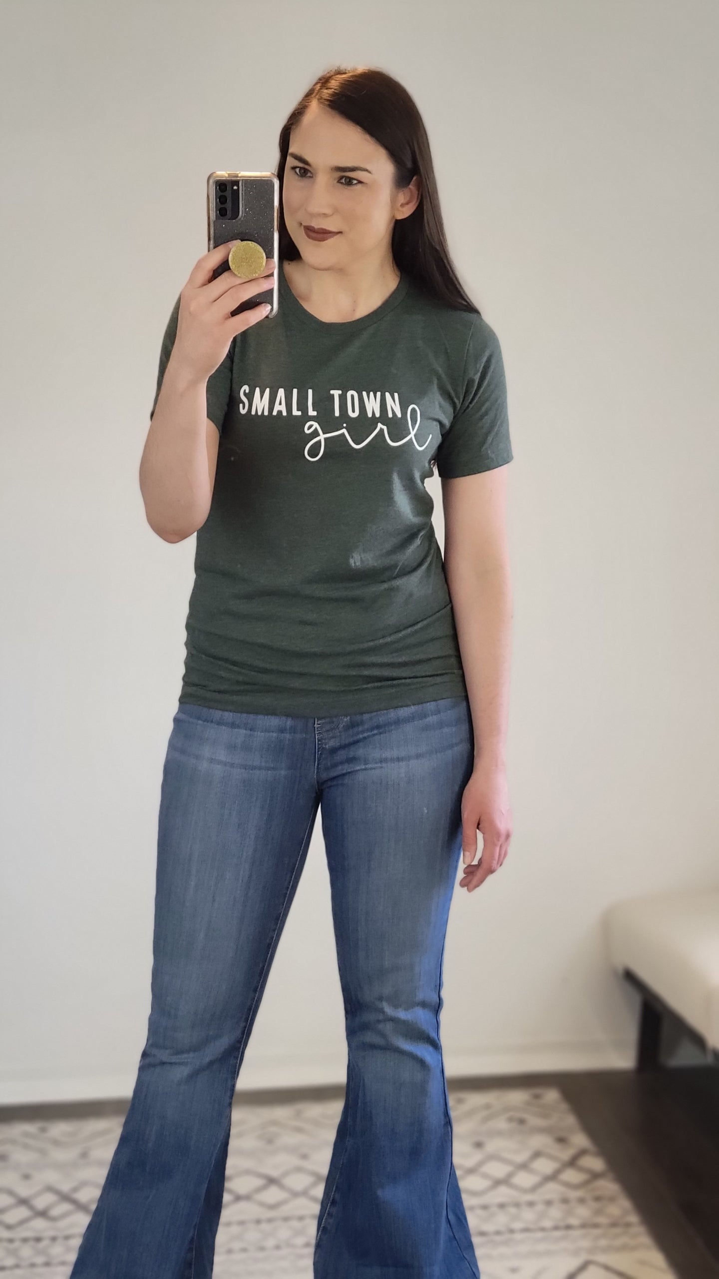 Green Small Town Girl Crew Neck Graphic Tee “Small Town”