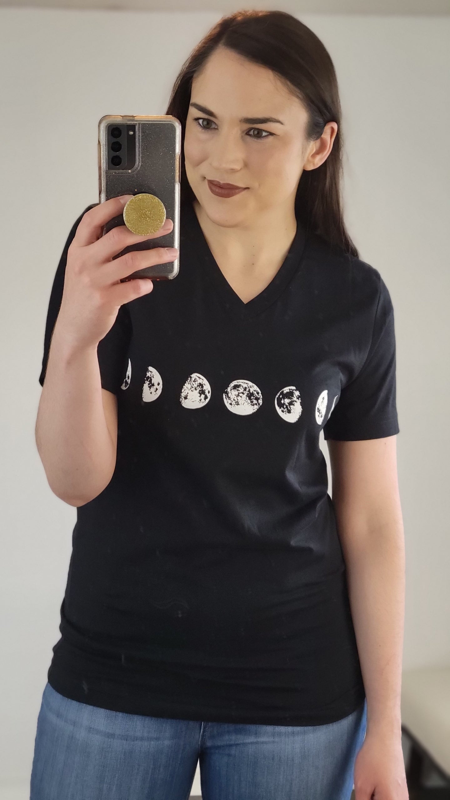 Black Moon V Neck Graphic Tee “Moon”