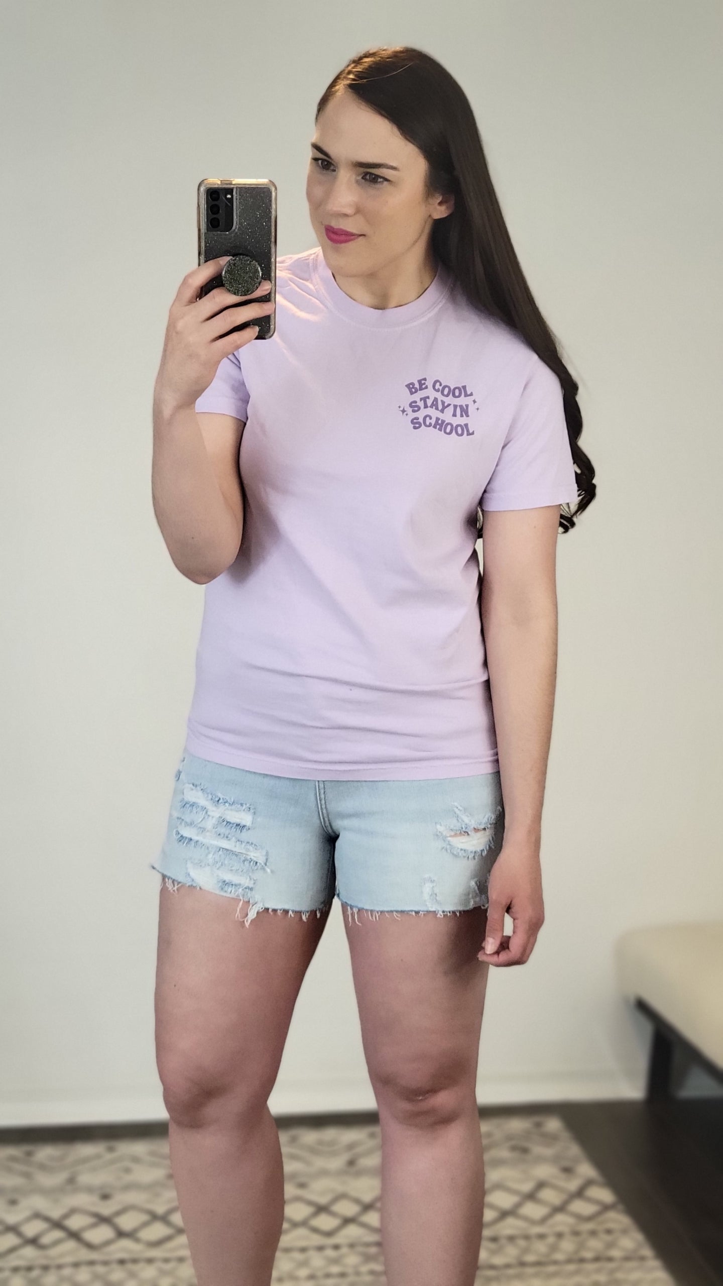  Lavender “Be Cool Stay in School” Teacher Graphic Tee "Melissa"