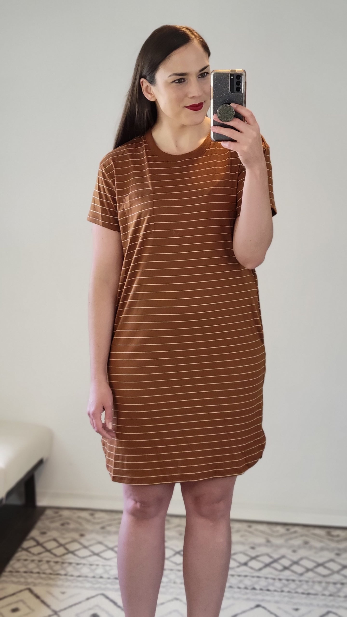 Camel Striped Mini T-Shirt Dress with Pockets “Wilma” 