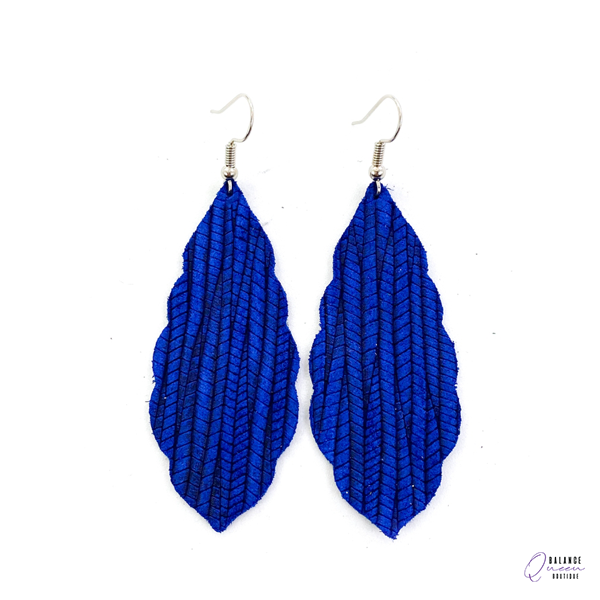 Blue Palm Leather Earrings